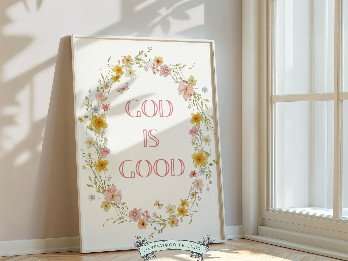 God Is Good Print, Christian Wildflower Nursery Wall Art, Christian Faith Home Decor, Floral Farmhouse Scripture Decor (Digital Download)