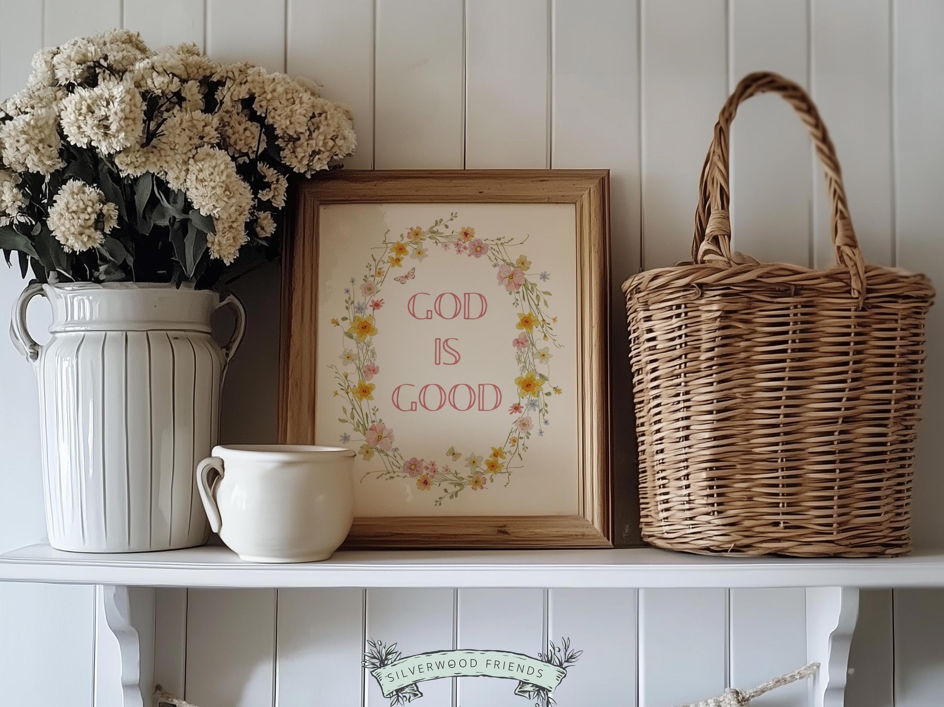 God Is Good Print, Christian Wildflower Nursery Wall Art, Christian Faith Home Decor, Floral Farmhouse Scripture Decor (Digital Download)