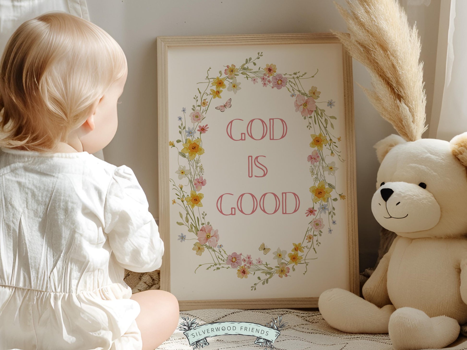 God Is Good Print, Christian Wildflower Nursery Wall Art, Christian Faith Home Decor, Floral Farmhouse Scripture Decor (Digital Download)