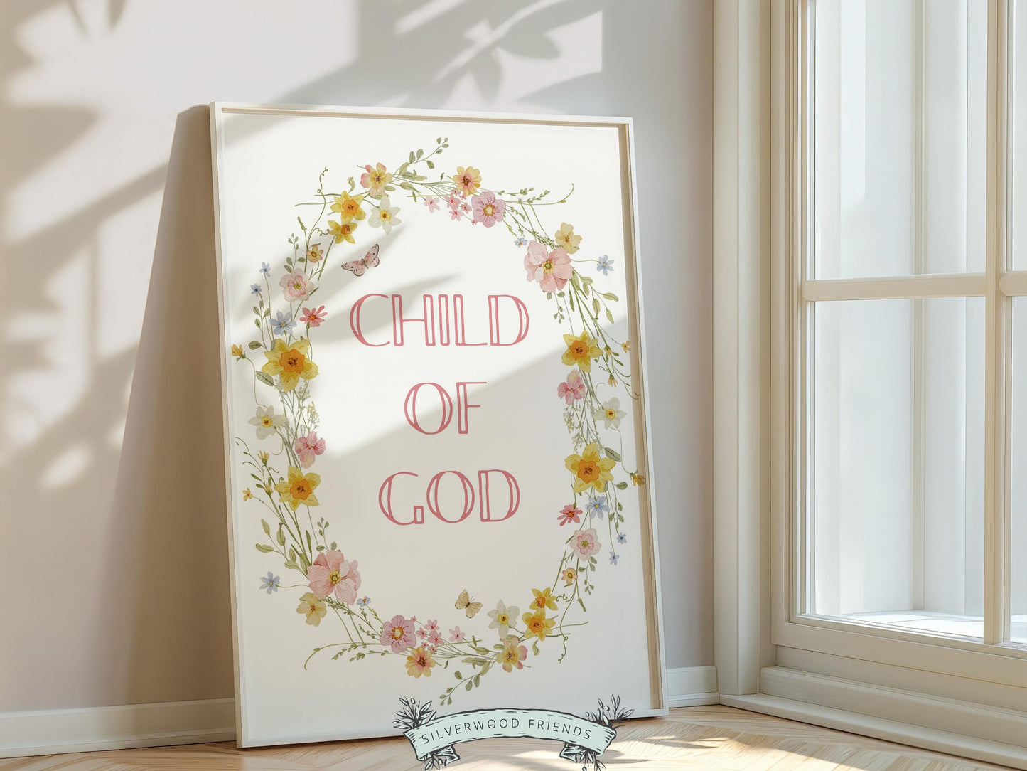 Child of God Floral Nursery Print, Baby Girl Christian Wildflower Nursery Wall Art, Christian Faith Scripture Wall Decor (Digital Download)