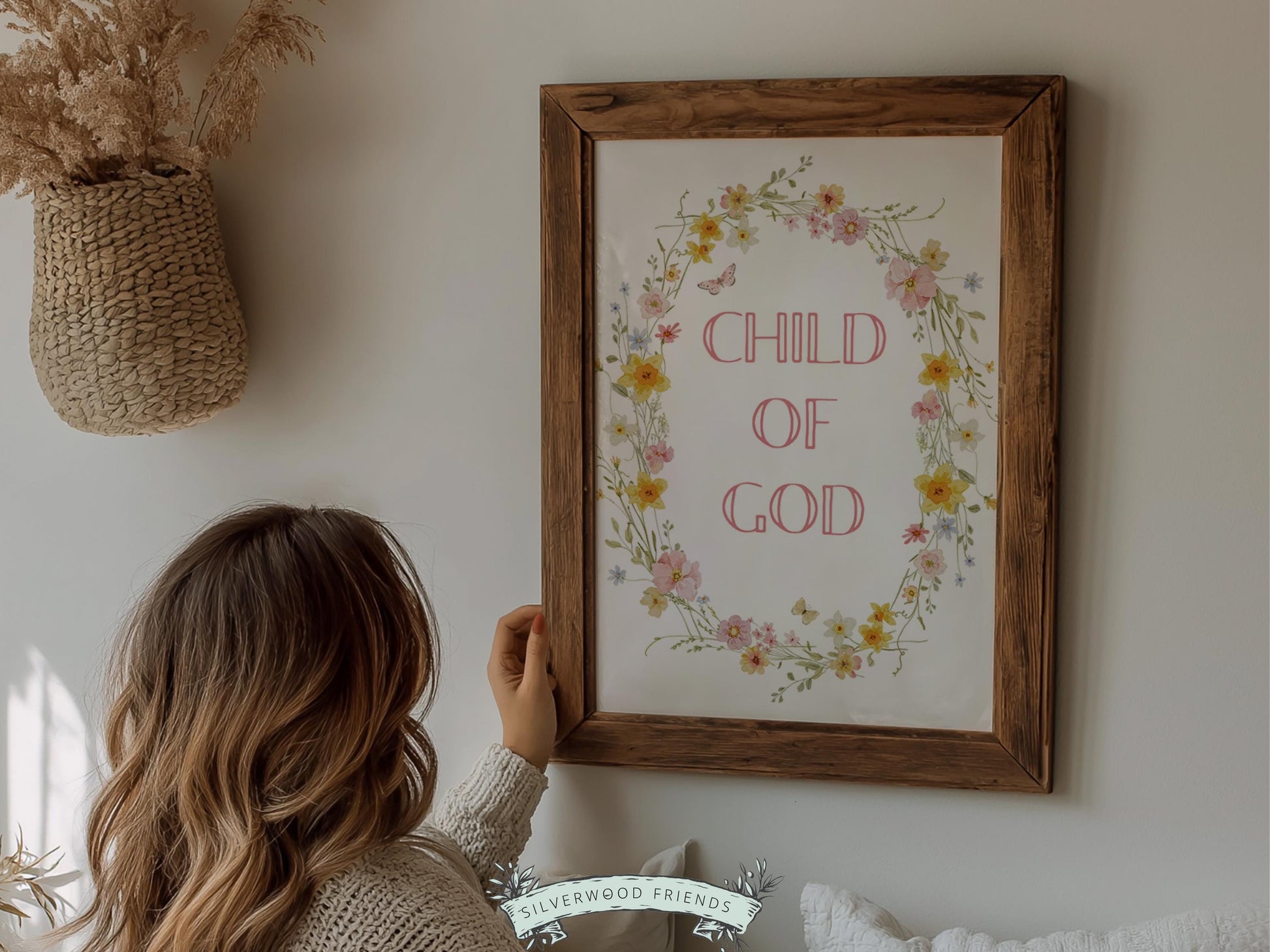 Child of God Floral Nursery Print, Baby Girl Christian Wildflower Nursery Wall Art, Christian Faith Scripture Wall Decor (Digital Download)