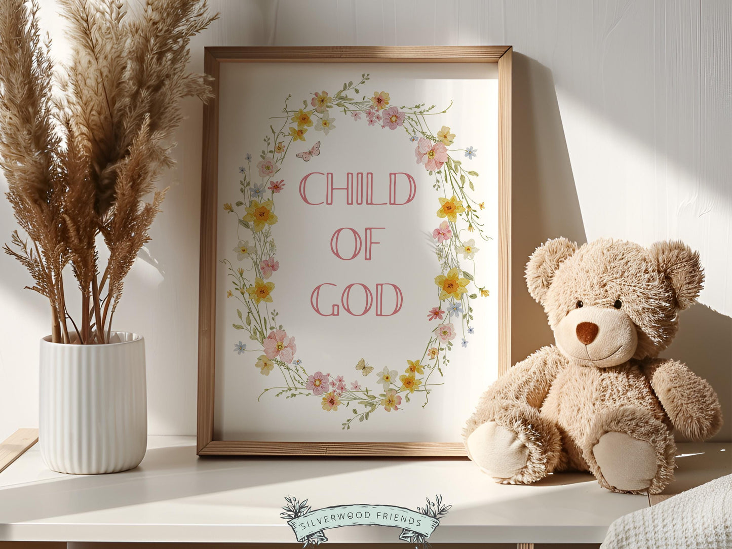 Child of God Floral Nursery Print, Baby Girl Christian Wildflower Nursery Wall Art, Christian Faith Scripture Wall Decor (Digital Download)