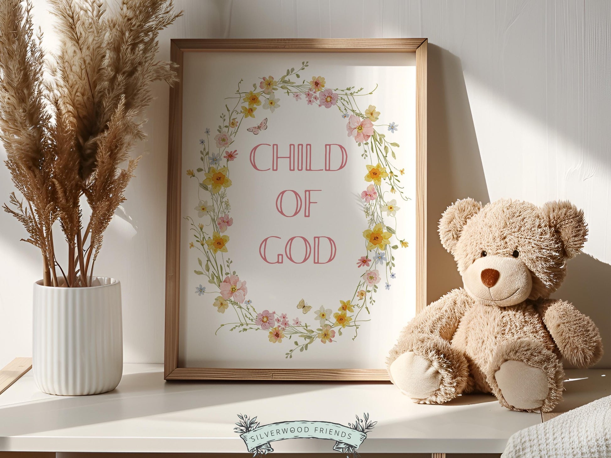 Child of God Floral Nursery Print, Baby Girl Christian Wildflower Nursery Wall Art, Christian Faith Scripture Wall Decor (Digital Download)