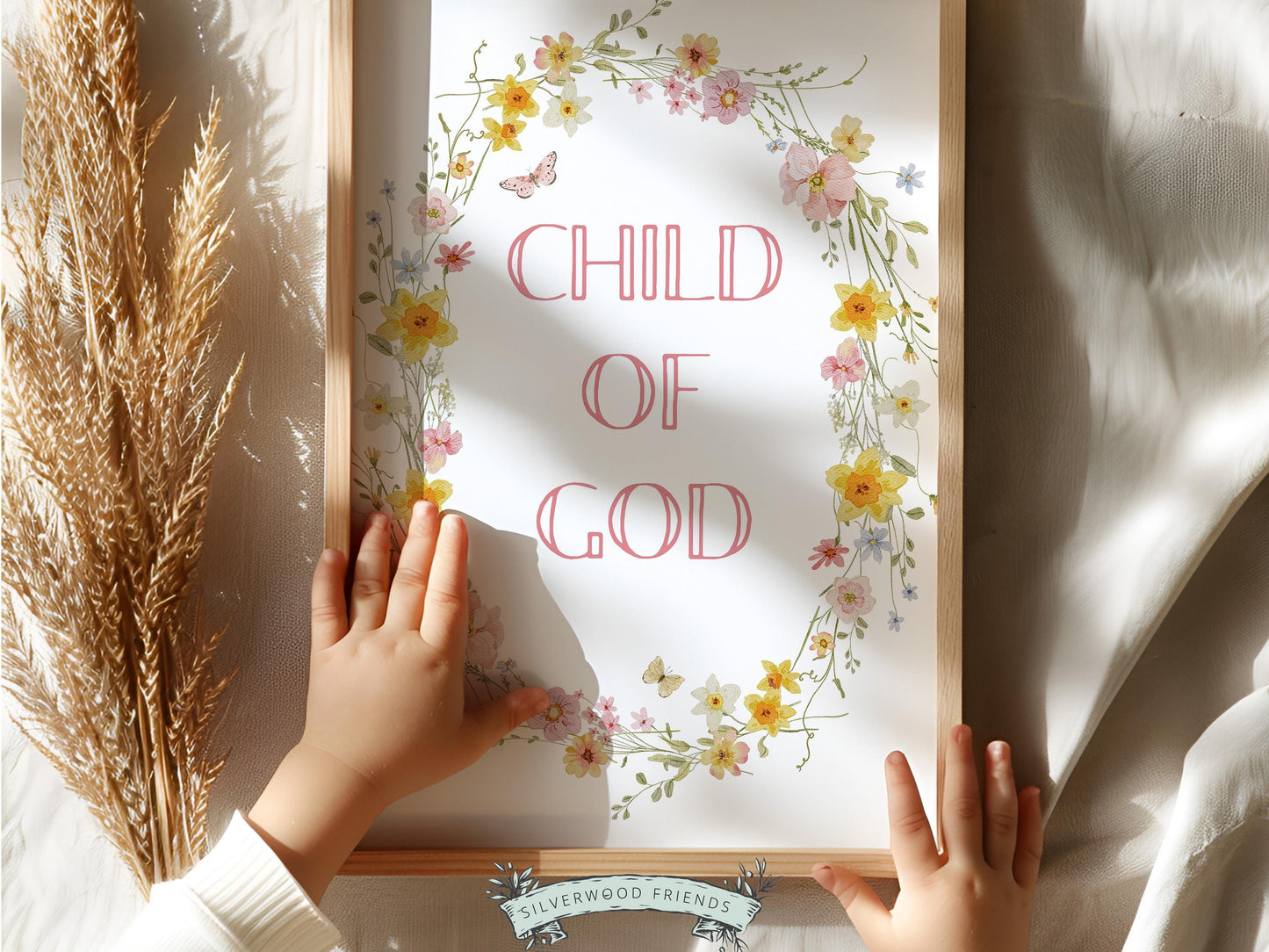 Child of God Floral Nursery Print, Baby Girl Christian Wildflower Nursery Wall Art, Christian Faith Scripture Wall Decor (Digital Download)