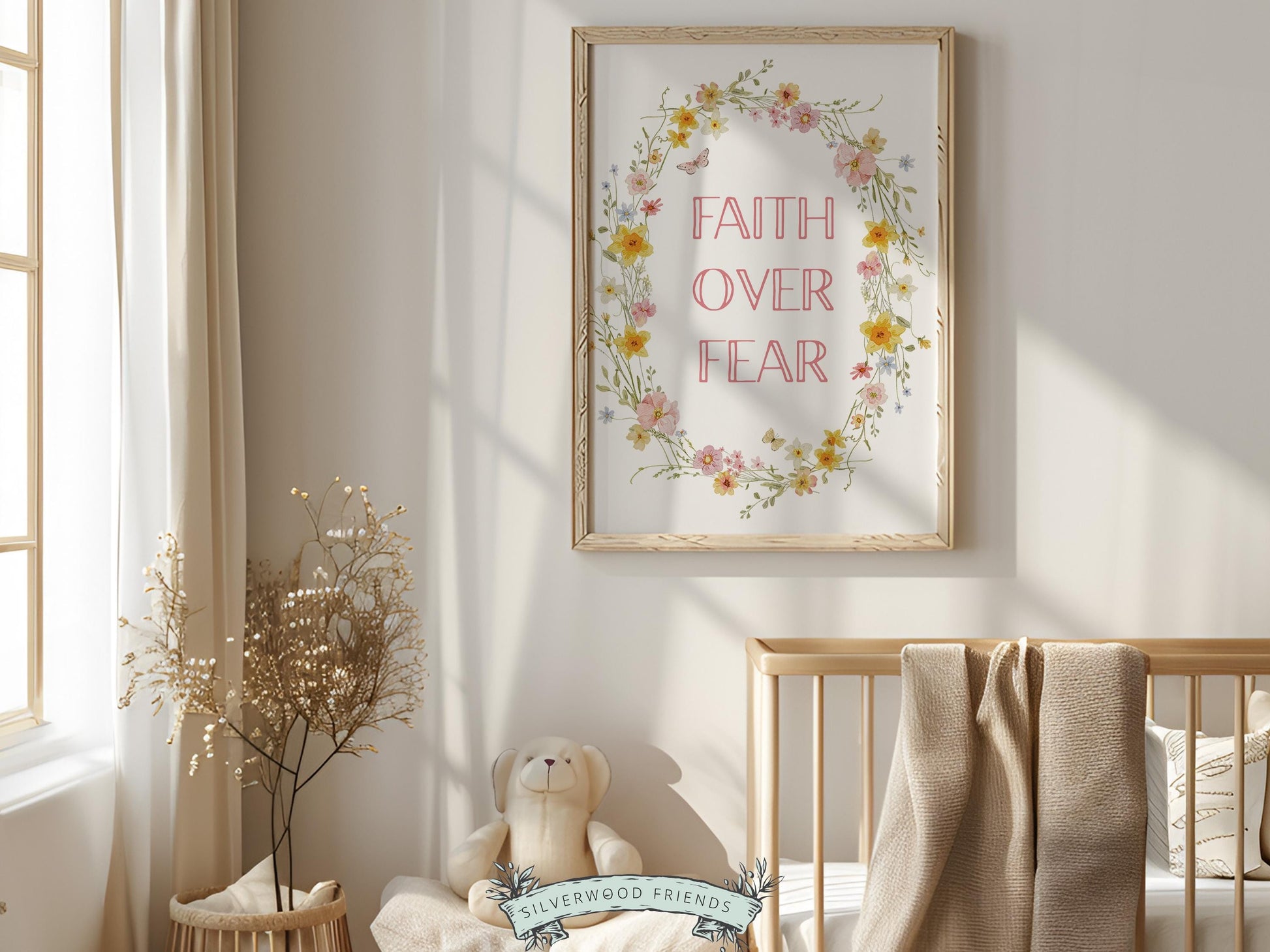 Child of God Floral Nursery Print, Baby Girl Christian Wildflower Nursery Wall Art, Christian Faith Scripture Wall Decor (Digital Download)
