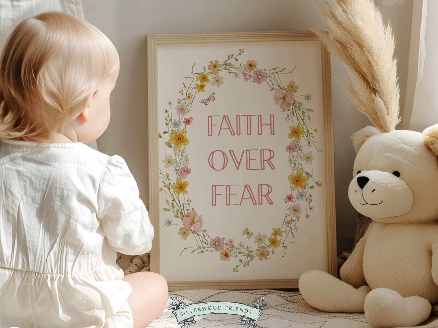 Child of God Floral Nursery Print, Baby Girl Christian Wildflower Nursery Wall Art, Christian Faith Scripture Wall Decor (Digital Download)