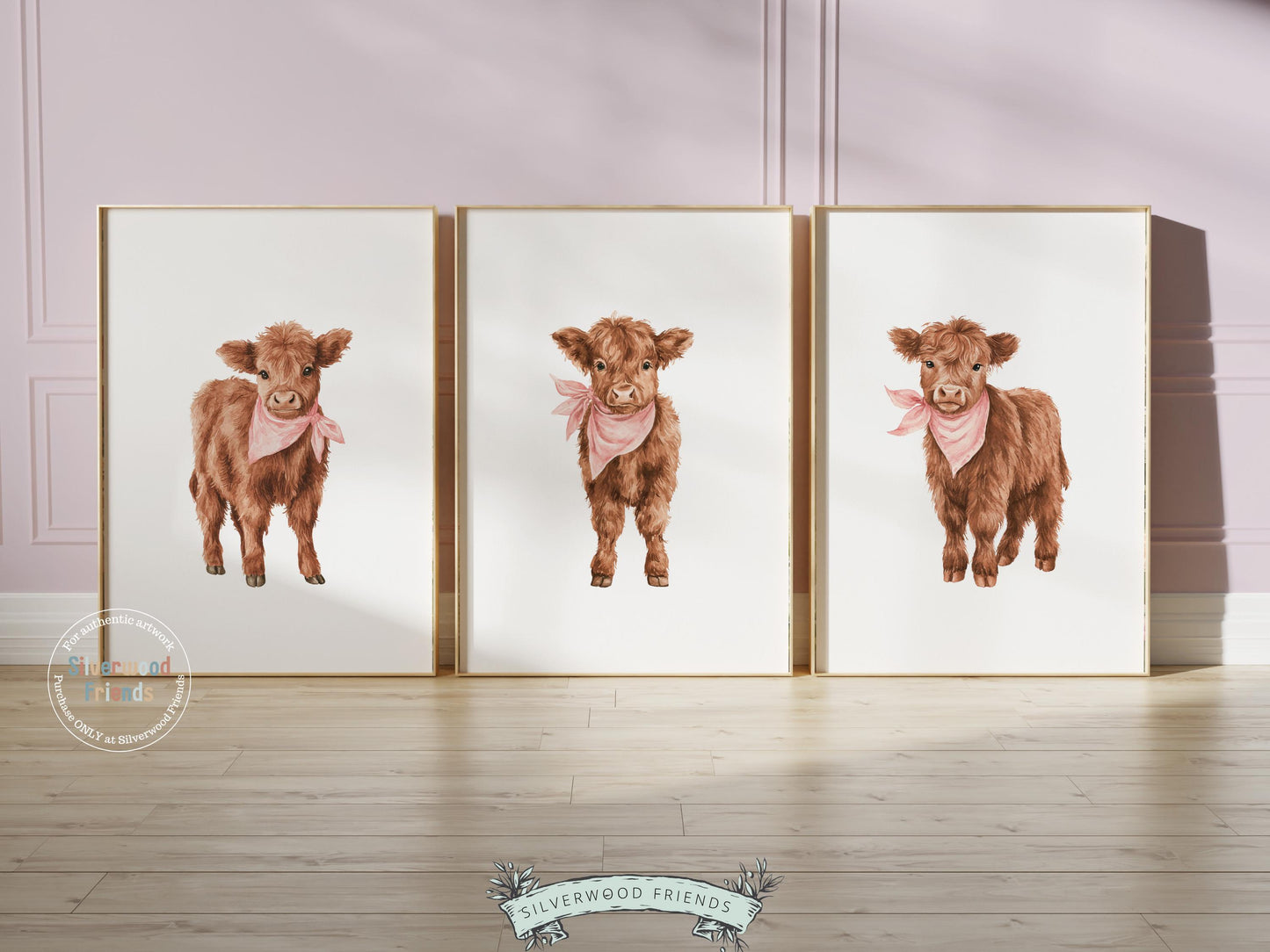 Pink Highland Cow Nursery Prints, Baby Girl Highland Cow Nursery Decor, Highland Cow Baby Shower Gift,Baby Farm Animal Nursery Digital Print