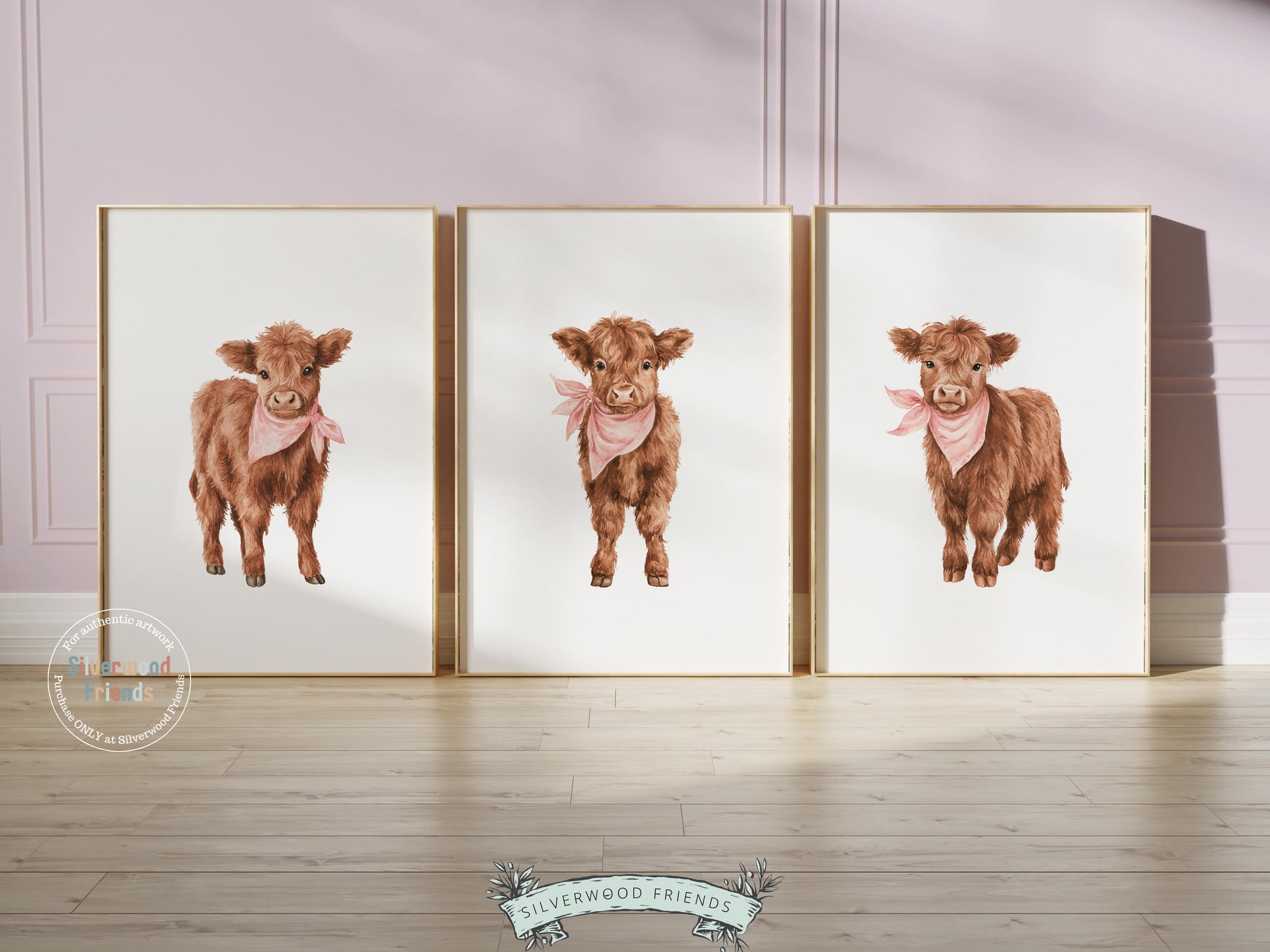 Pink Highland Cow Nursery Prints, Baby Girl Highland Cow Nursery Decor, Highland Cow Baby Shower Gift,Baby Farm Animal Nursery Digital Print