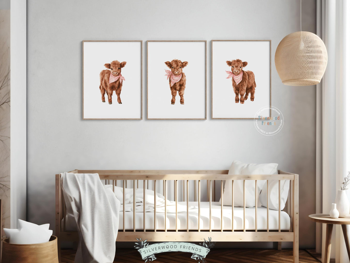 Pink Highland Cow Nursery Prints, Baby Girl Highland Cow Nursery Decor, Highland Cow Baby Shower Gift,Baby Farm Animal Nursery Digital Print
