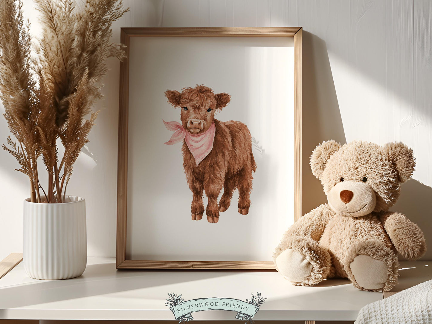 Pink Highland Cow Nursery Prints, Baby Girl Highland Cow Nursery Decor, Cow Baby Shower Gift, Baby Farm Animal Nursery (DIGITAL DOWNLOAD)