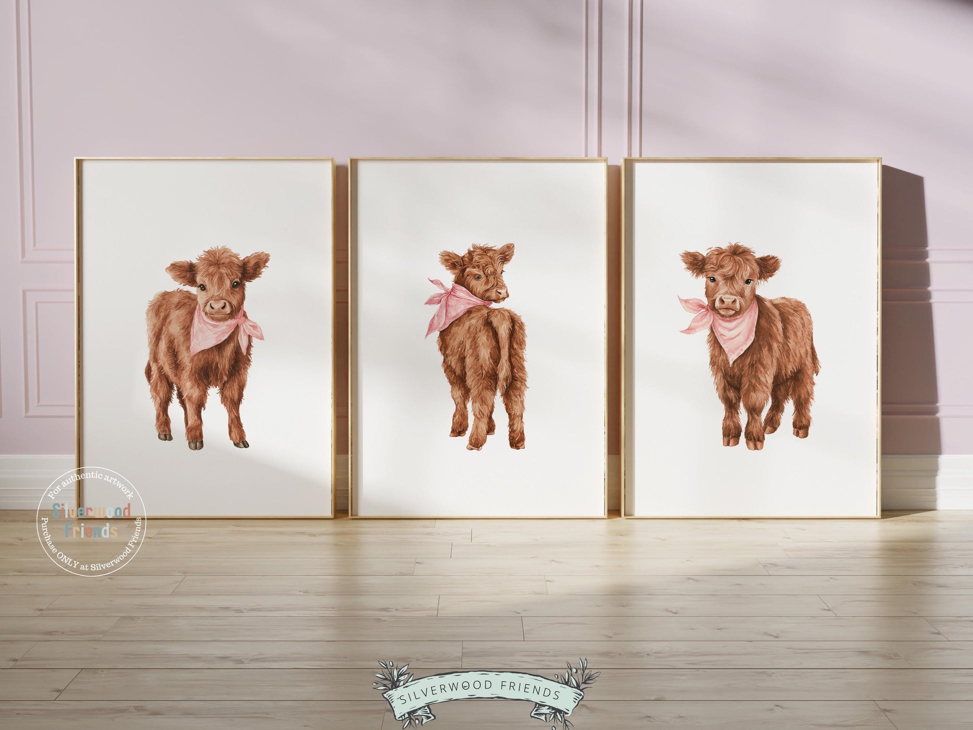 Pink Highland Cow Nursery Prints, Baby Girl Highland Cow Nursery Decor, Cow Baby Shower Gift, Baby Farm Animal Nursery (DIGITAL DOWNLOAD)