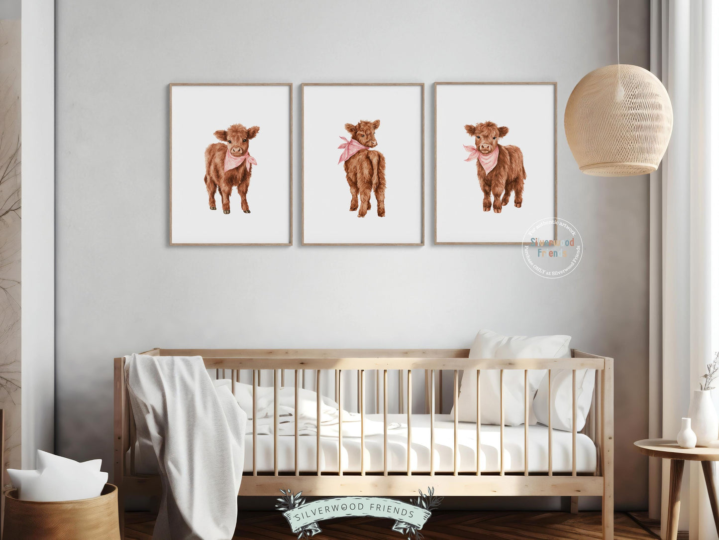 Pink Highland Cow Nursery Prints, Baby Girl Highland Cow Nursery Decor, Cow Baby Shower Gift, Baby Farm Animal Nursery (DIGITAL DOWNLOAD)