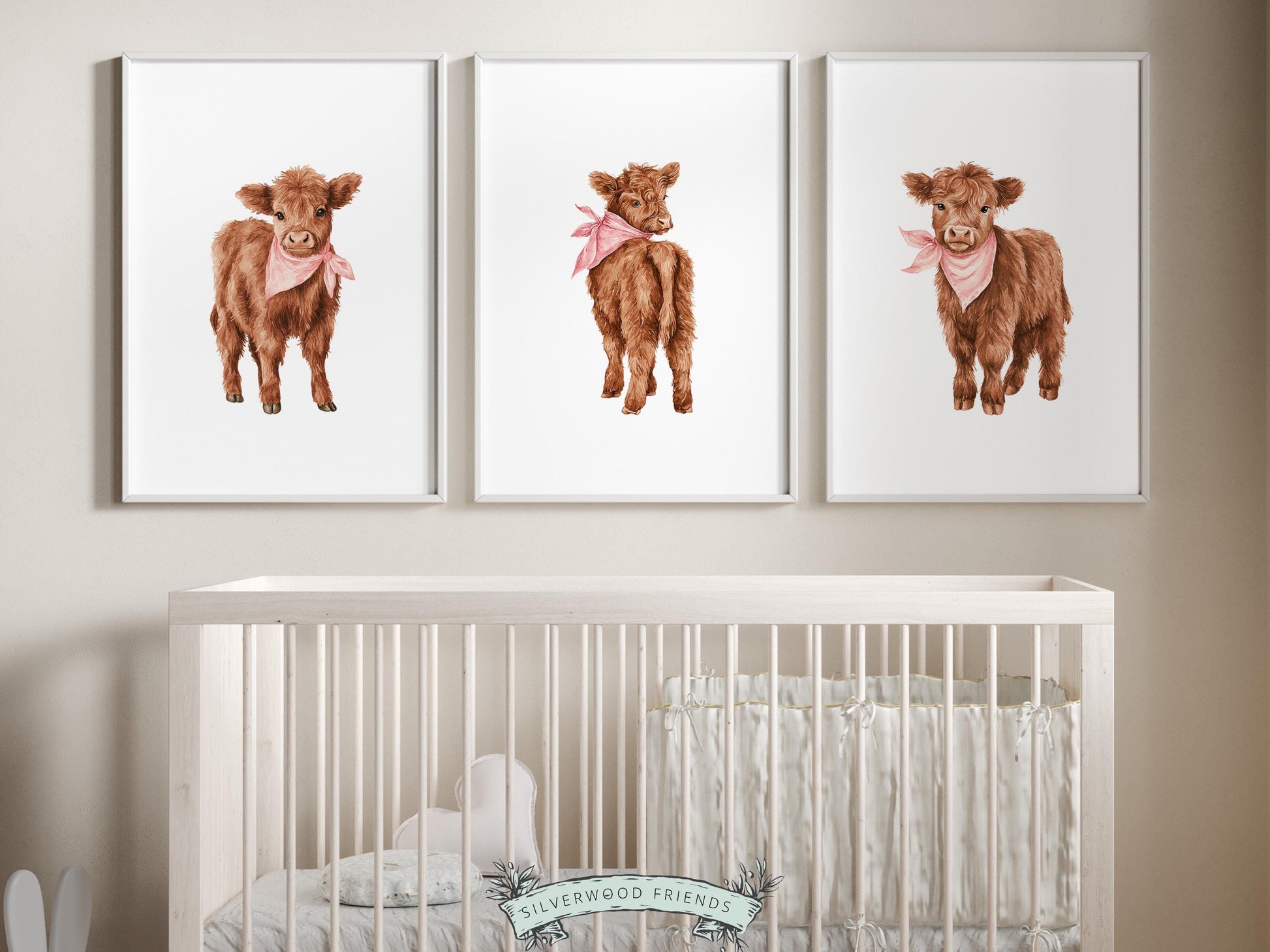 Pink Highland Cow Nursery Prints, Baby Girl Highland Cow Nursery Decor, Cow Baby Shower Gift, Baby Farm Animal Nursery (DIGITAL DOWNLOAD)