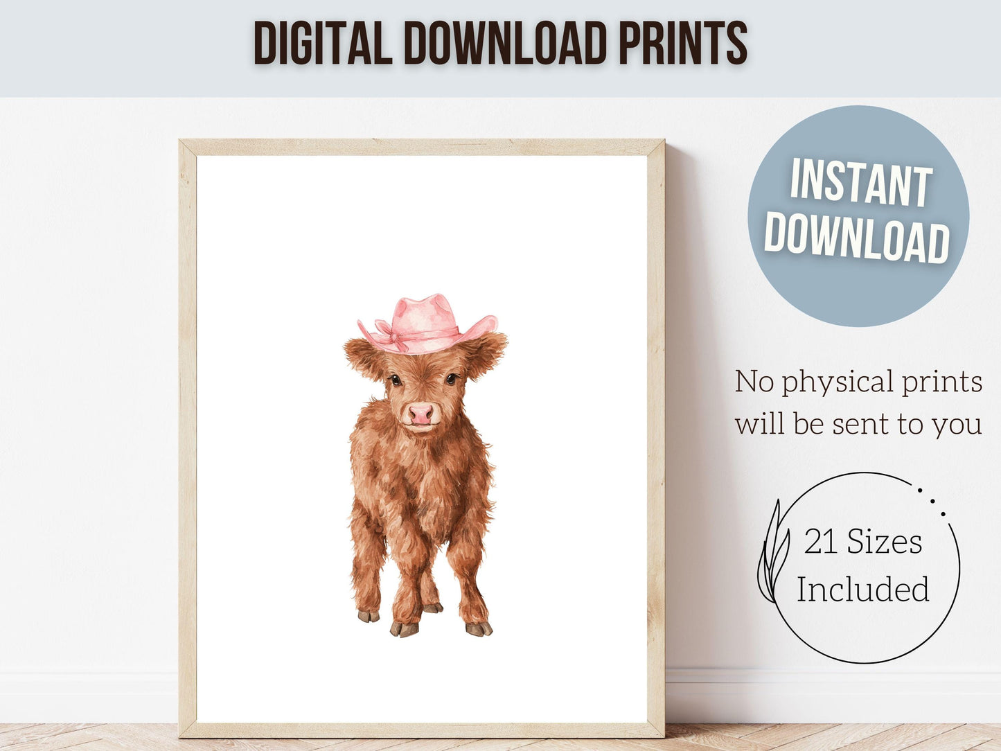 Pink Highland Cow Nursery Prints, Baby Girl Highland Cow Western Nursery Decor, Baby Farm Animal Country Nursery Prints (DIGITAL DOWNLOAD)