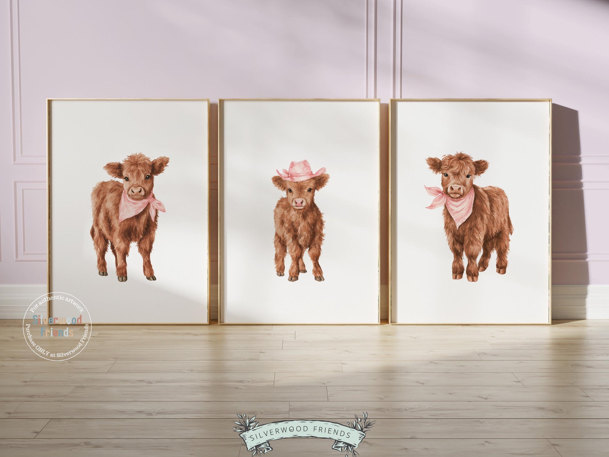 Pink Highland Cow Nursery Prints, Baby Girl Highland Cow Western Nursery Decor, Baby Farm Animal Country Nursery Prints (DIGITAL DOWNLOAD)