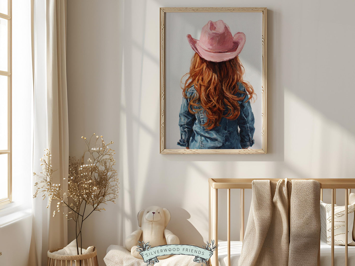 Red Hair Cowgirl Nursery Print, Baby Girl Cowgirl Western Nursery Decor, Pink Cowgirl Hat Poster, Horse Nursery Wall Art (DIGITAL DOWNLOAD)