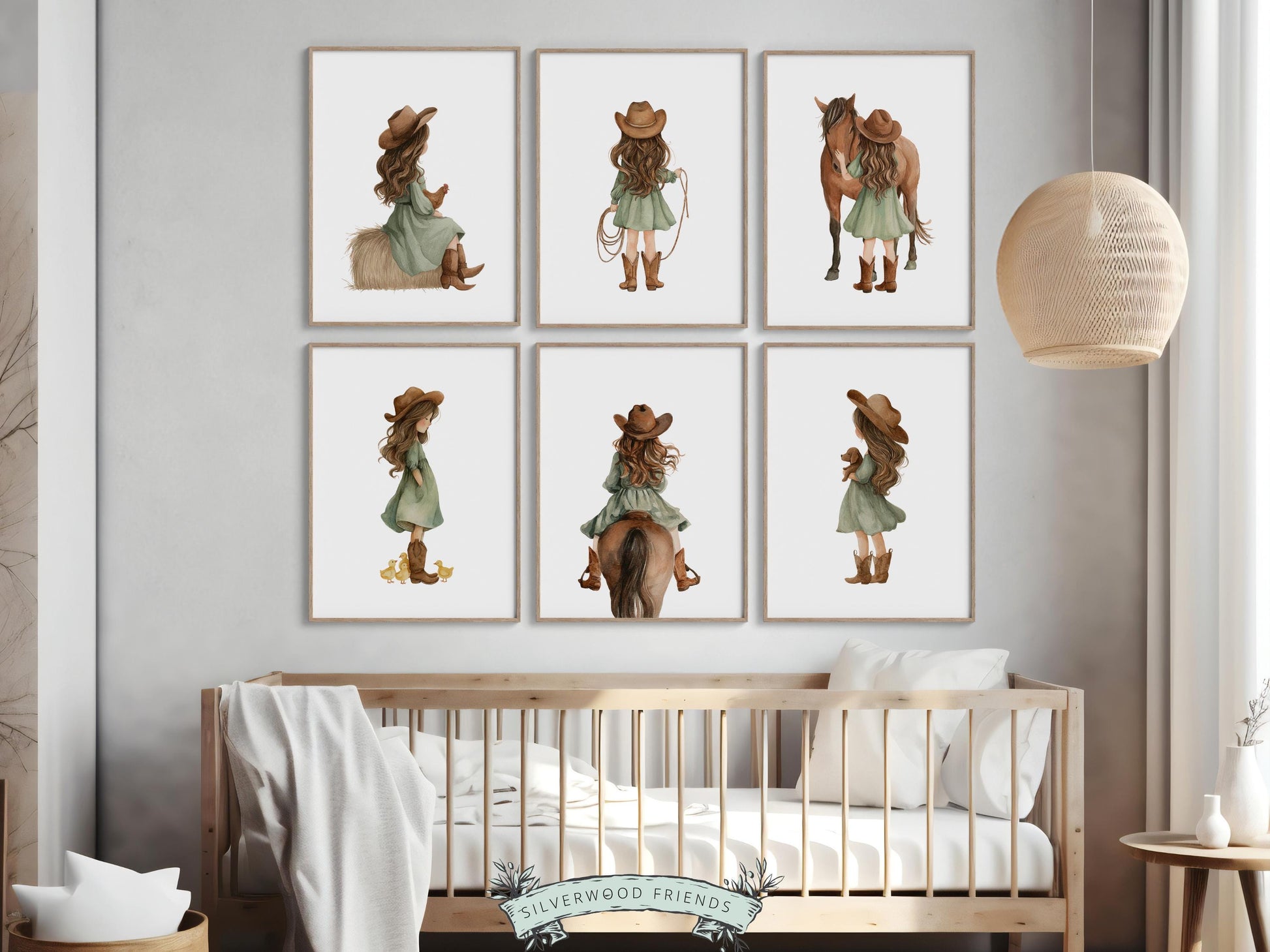 Cowgirl Nursery Prints, Cowgirl Nursery Decor, Baby Girl Sage Green Western Nursery Decor, Girls Horse Riding Nursery Wall Art Digital Print