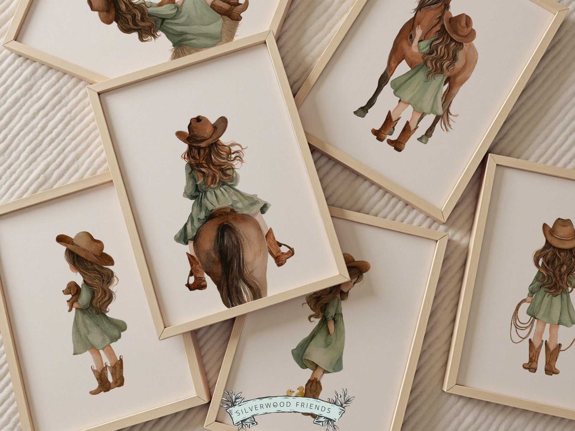 Cowgirl Nursery Prints, Cowgirl Nursery Decor, Baby Girl Sage Green Western Nursery Decor, Girls Horse Riding Nursery Wall Art Digital Print