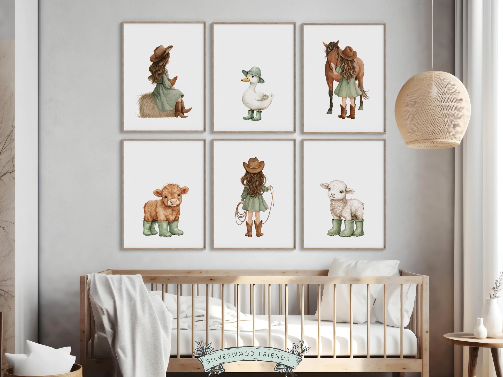 Cowgirl Nursery Prints, Farm Nursery Posters, Baby Girl Sage Green Western Nursery Decor, Baby Farm Animal Nursery Wall Art Digital Print