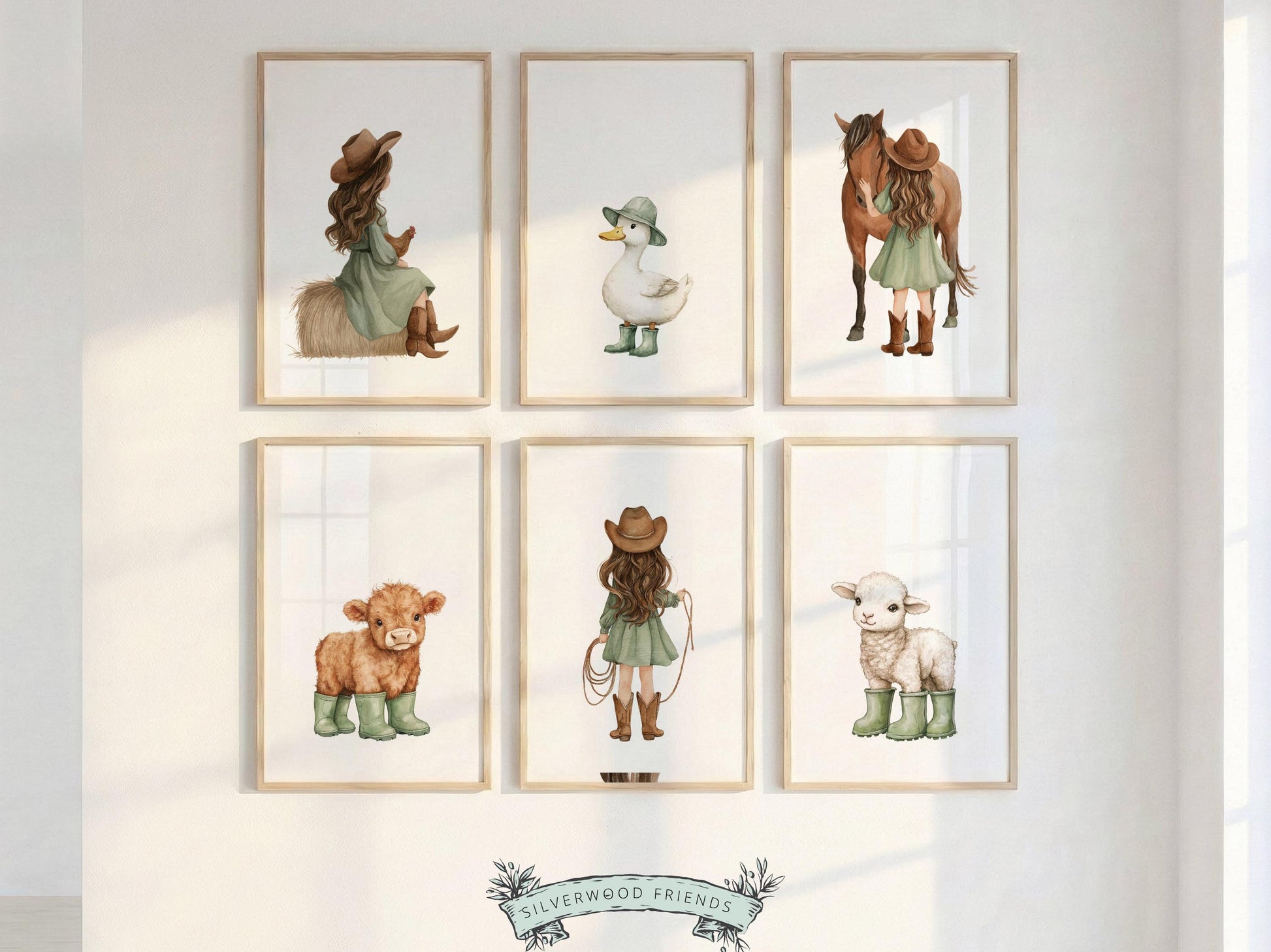 Cowgirl Nursery Prints, Farm Nursery Posters, Baby Girl Sage Green Western Nursery Decor, Baby Farm Animal Nursery Wall Art Digital Print