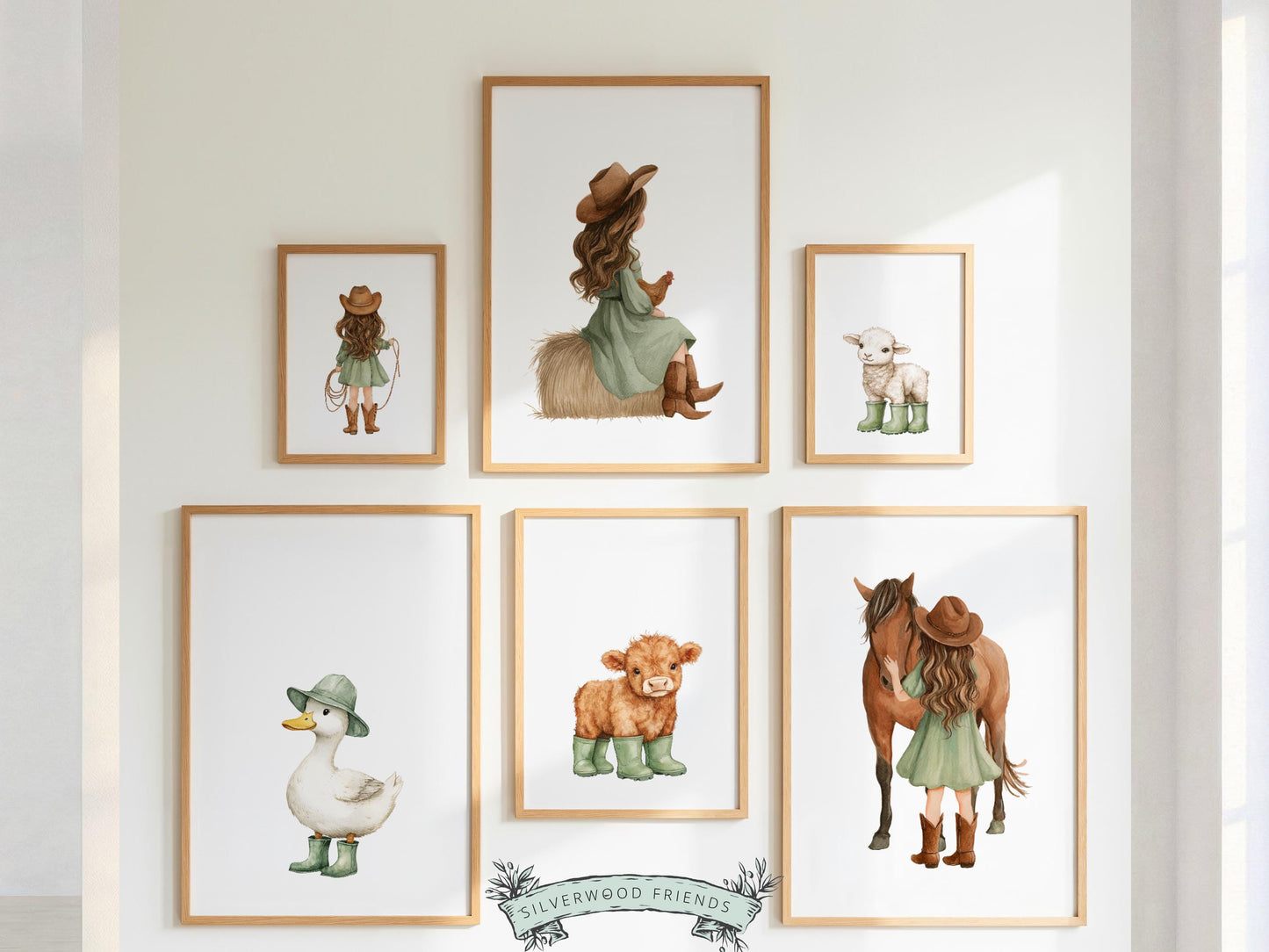 Cowgirl Nursery Prints, Farm Nursery Posters, Baby Girl Sage Green Western Nursery Decor, Baby Farm Animal Nursery Wall Art Digital Print