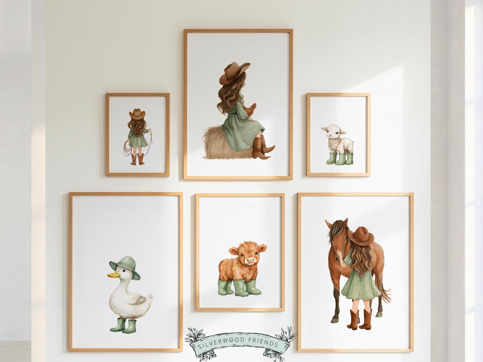 Cowgirl Nursery Prints, Farm Nursery Posters, Baby Girl Sage Green Western Nursery Decor, Baby Farm Animal Nursery Wall Art Digital Print