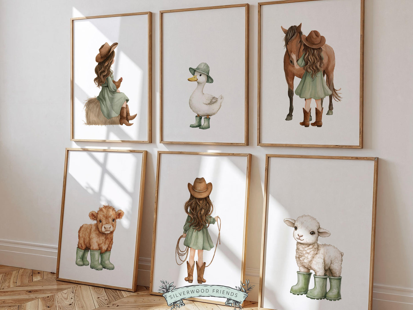 Cowgirl Nursery Prints, Farm Nursery Posters, Baby Girl Sage Green Western Nursery Decor, Baby Farm Animal Nursery Wall Art Digital Print