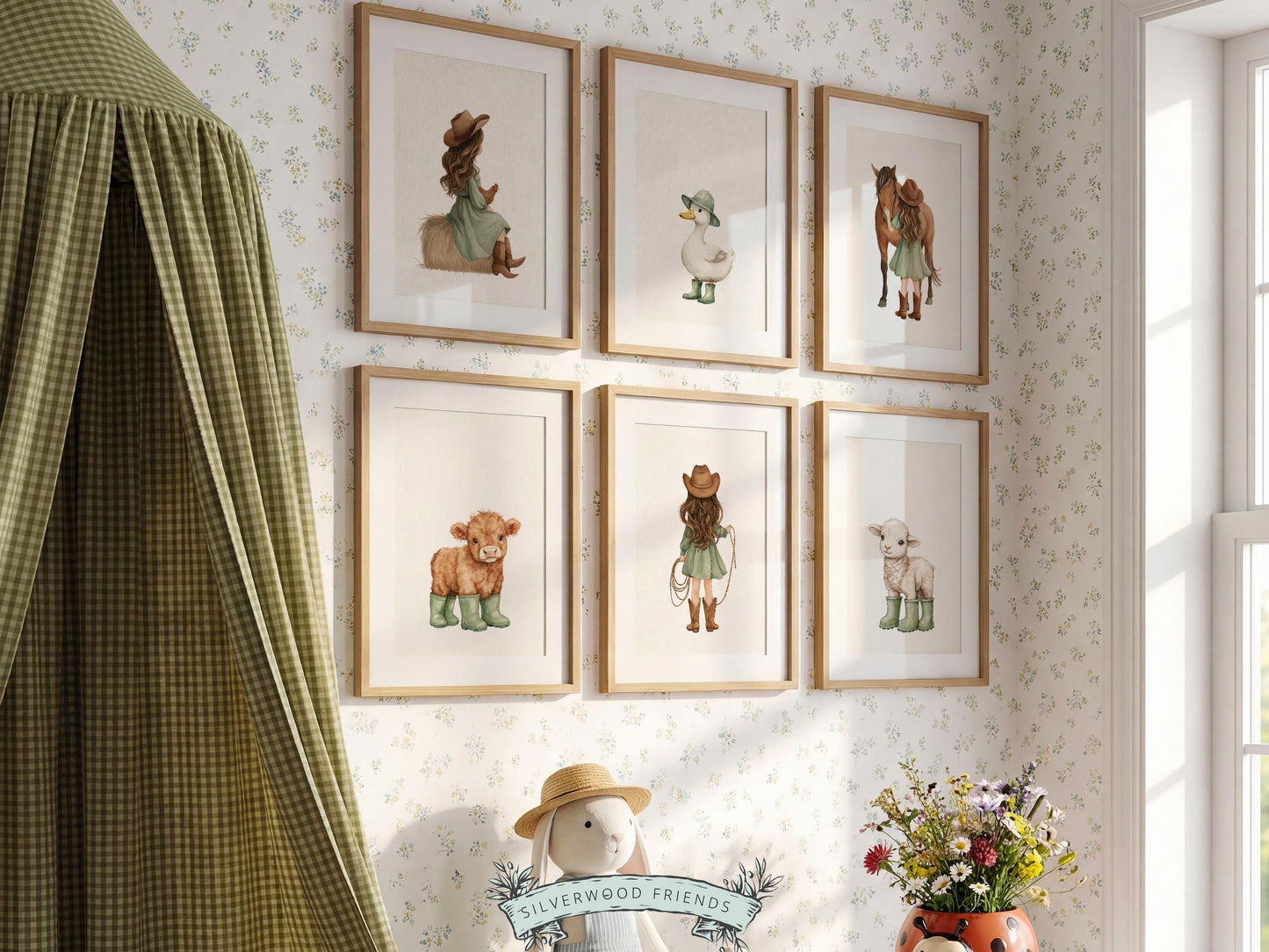 Cowgirl Nursery Prints, Farm Nursery Posters, Baby Girl Sage Green Western Nursery Decor, Baby Farm Animal Nursery Wall Art Digital Print