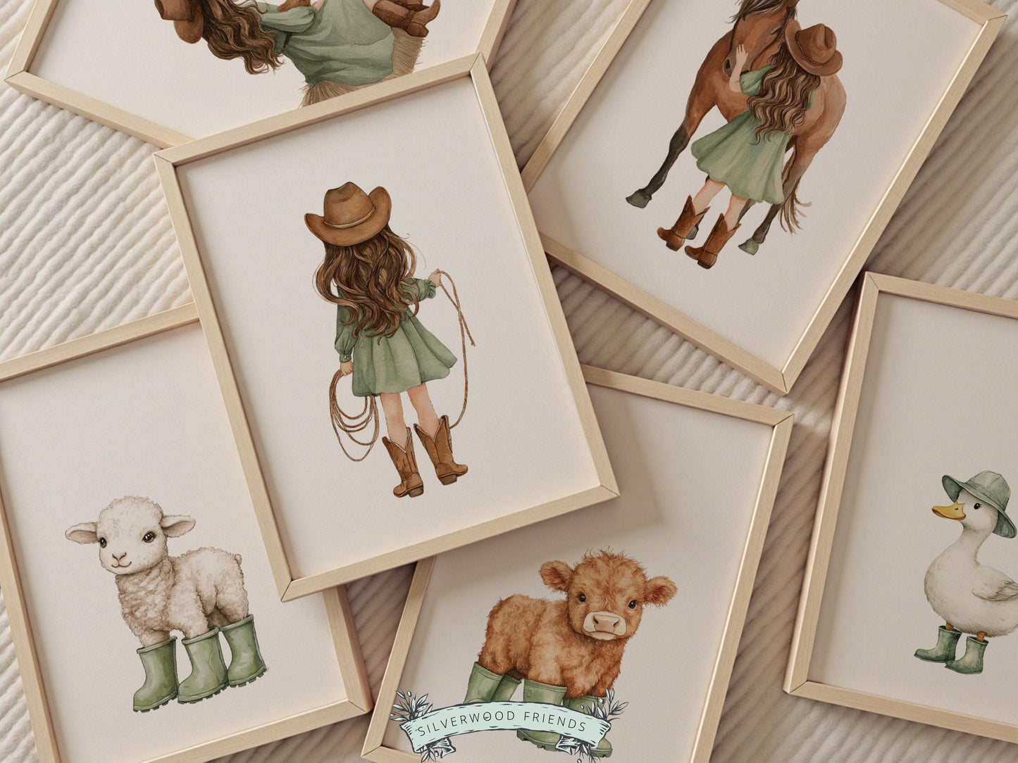Cowgirl Nursery Prints, Farm Nursery Posters, Baby Girl Sage Green Western Nursery Decor, Baby Farm Animal Nursery Wall Art Digital Print
