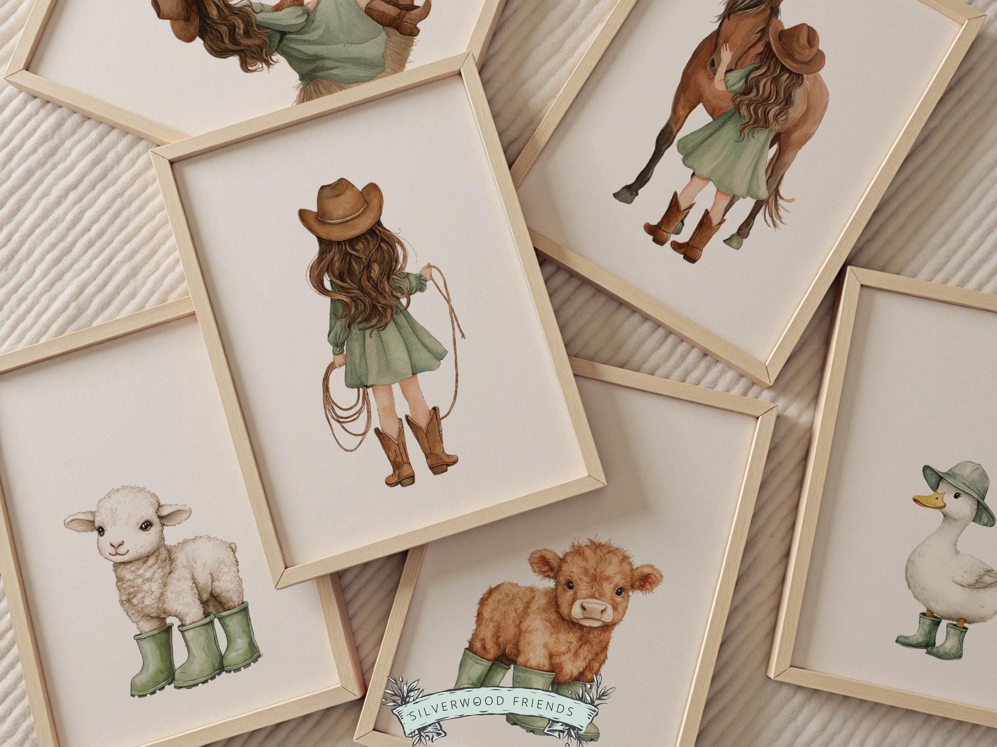 Cowgirl Nursery Prints, Farm Nursery Posters, Baby Girl Sage Green Western Nursery Decor, Baby Farm Animal Nursery Wall Art Digital Print