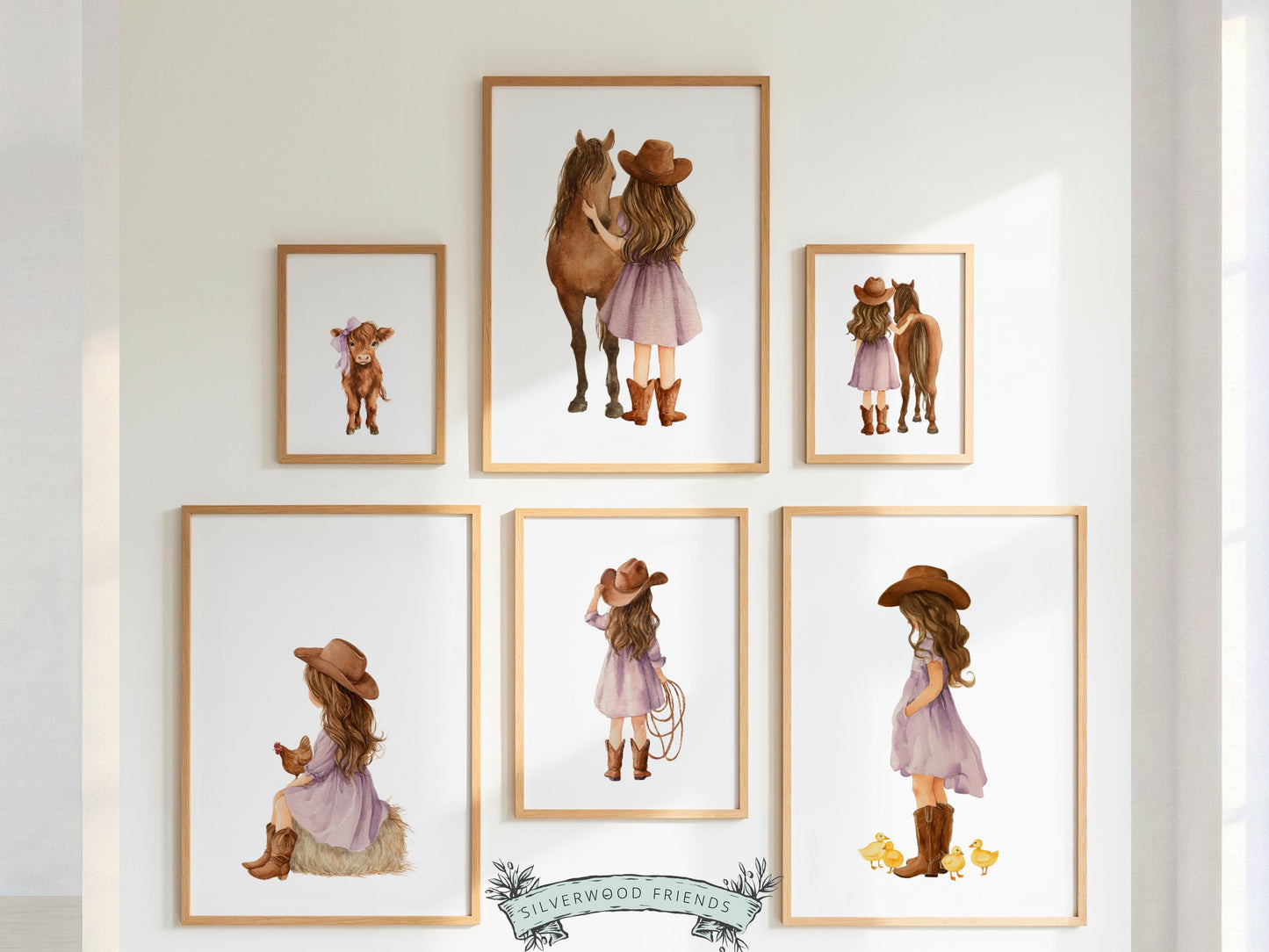 Cowgirl Nursery Prints, Highland Cow Nursery Decor, Baby Girl Purple Western Nursery Decor, Baby Farm Animal Nursery Wall Art DIGITAL PRINTS
