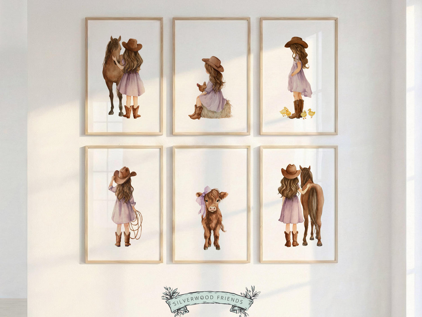 Cowgirl Nursery Prints, Highland Cow Nursery Decor, Baby Girl Purple Western Nursery Decor, Baby Farm Animal Nursery Wall Art DIGITAL PRINTS