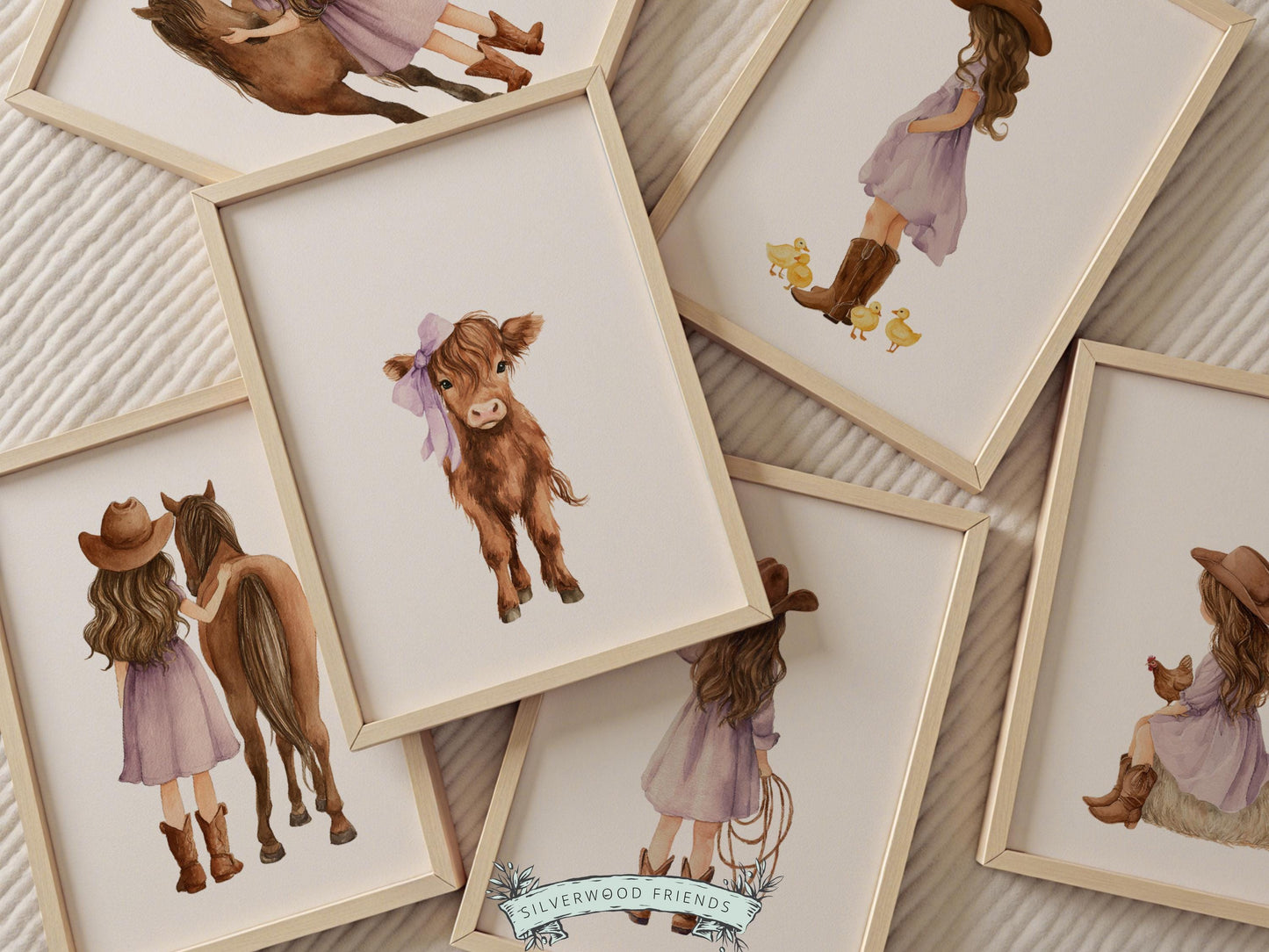 Cowgirl Nursery Prints, Highland Cow Nursery Decor, Baby Girl Purple Western Nursery Decor, Baby Farm Animal Nursery Wall Art DIGITAL PRINTS