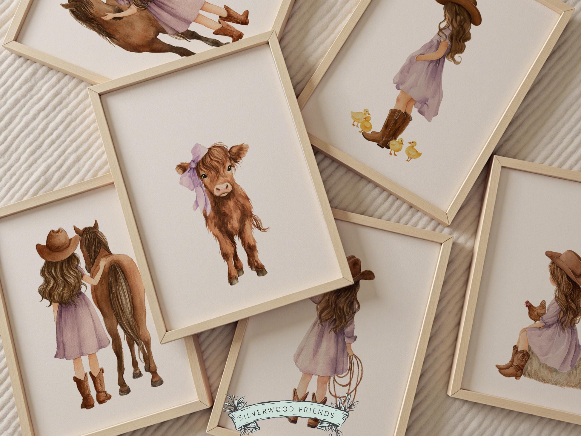 Cowgirl Nursery Prints, Highland Cow Nursery Decor, Baby Girl Purple Western Nursery Decor, Baby Farm Animal Nursery Wall Art DIGITAL PRINTS