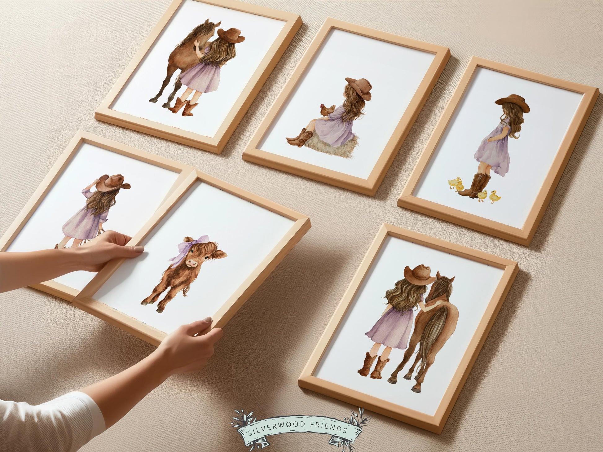 Cowgirl Nursery Prints, Highland Cow Nursery Decor, Baby Girl Purple Western Nursery Decor, Baby Farm Animal Nursery Wall Art DIGITAL PRINTS