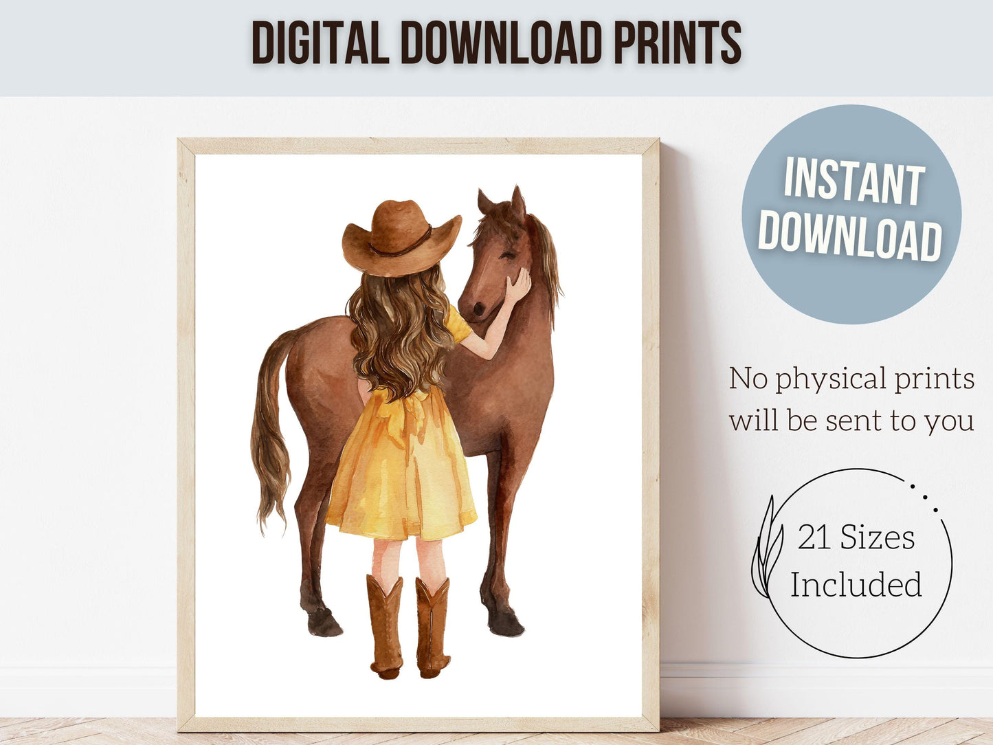 Cowgirl Nursery Prints, Farm Nursery Posters, Baby Girl Yellow Western Nursery Decor, Baby Farm Animal Nursery Wall Art Digital Print