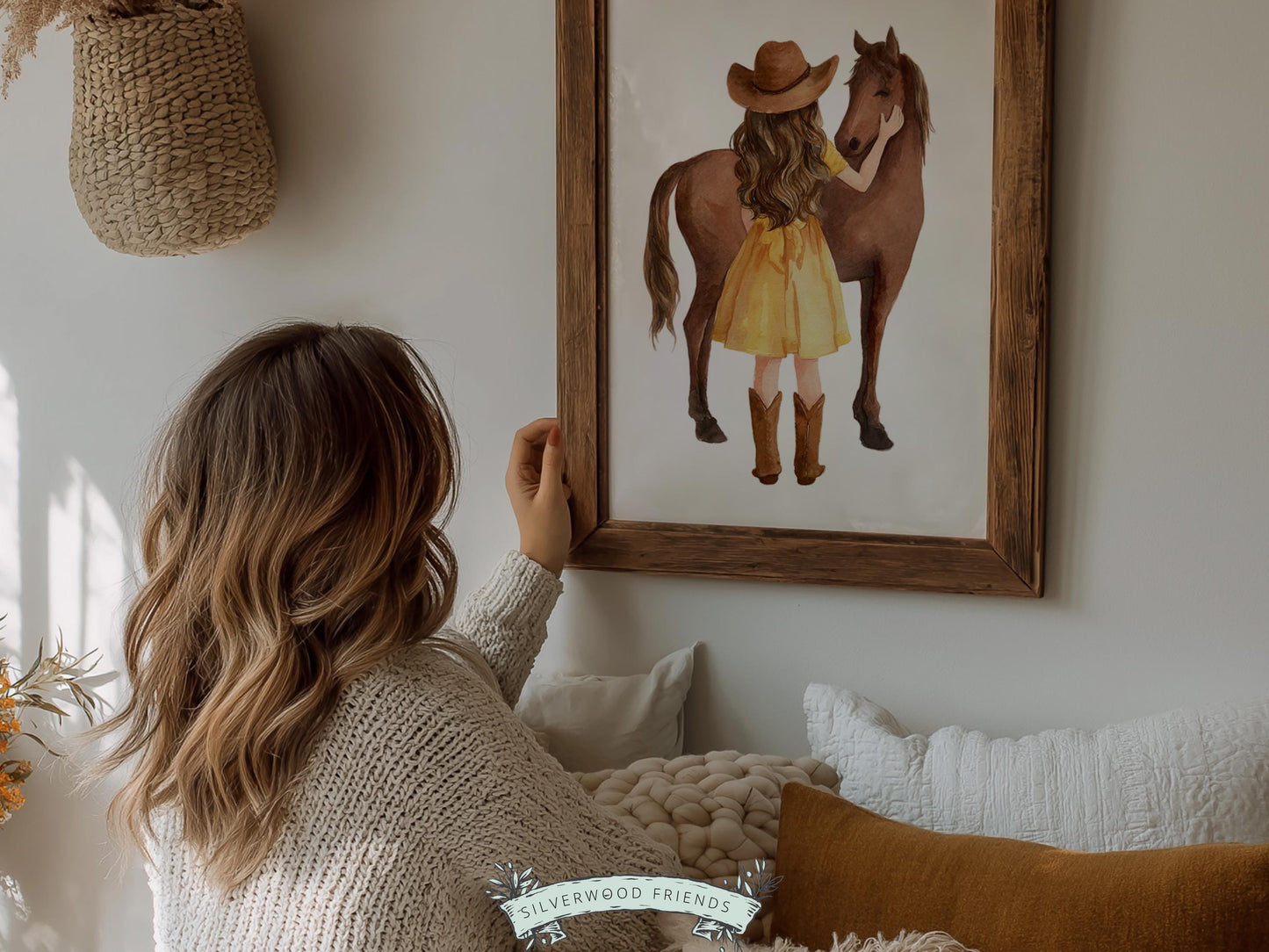 Cowgirl Nursery Prints, Farm Nursery Posters, Baby Girl Yellow Western Nursery Decor, Baby Farm Animal Nursery Wall Art Digital Print