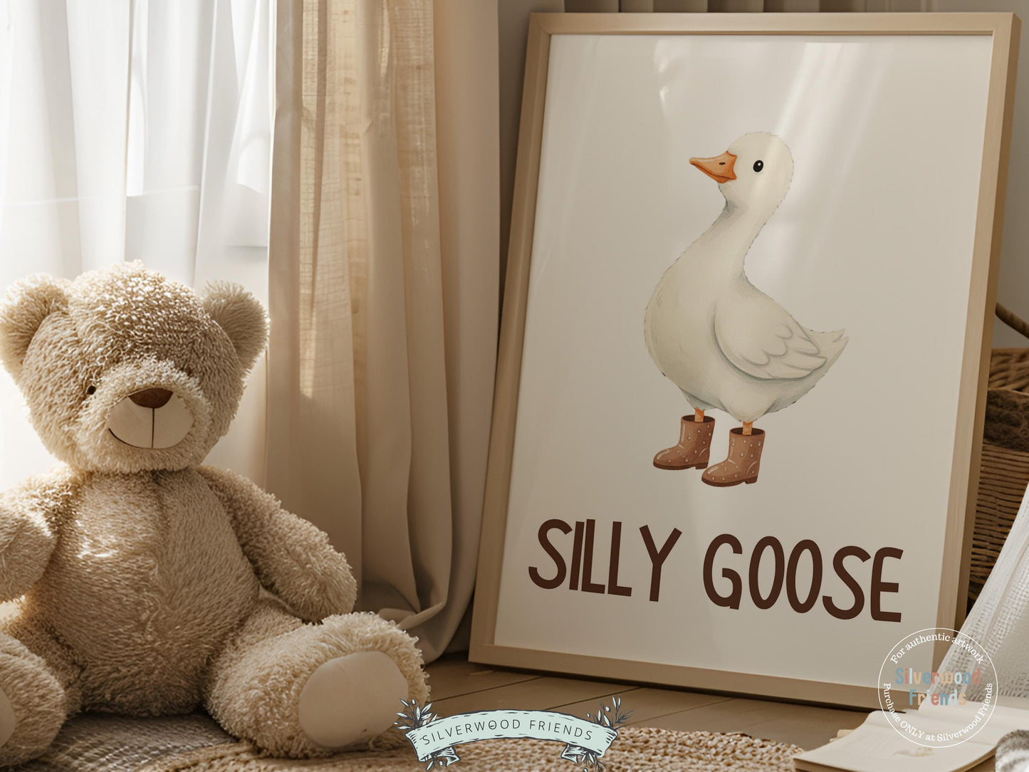 Set of 3 Silly Goose Nursery Prints, Beige Duck Nursery Decor, Gender Neutral Western Nursery Wall Art, Digital Download