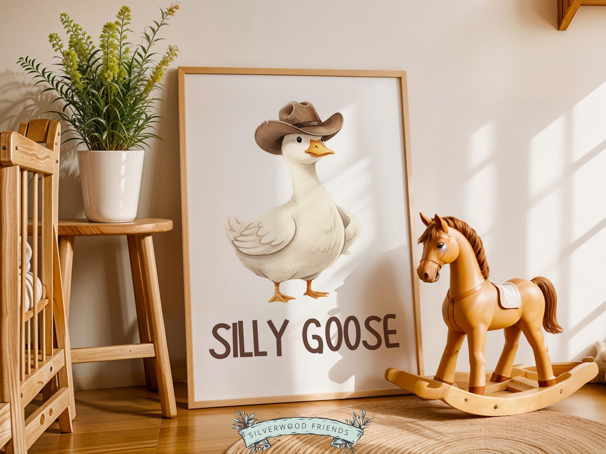 Silly Goose Cowboy Nursery Print, Western Goose Nursery Decor, Gender Neutral Country Western Farm Animal Nursery Wall Art (DIGITAL)