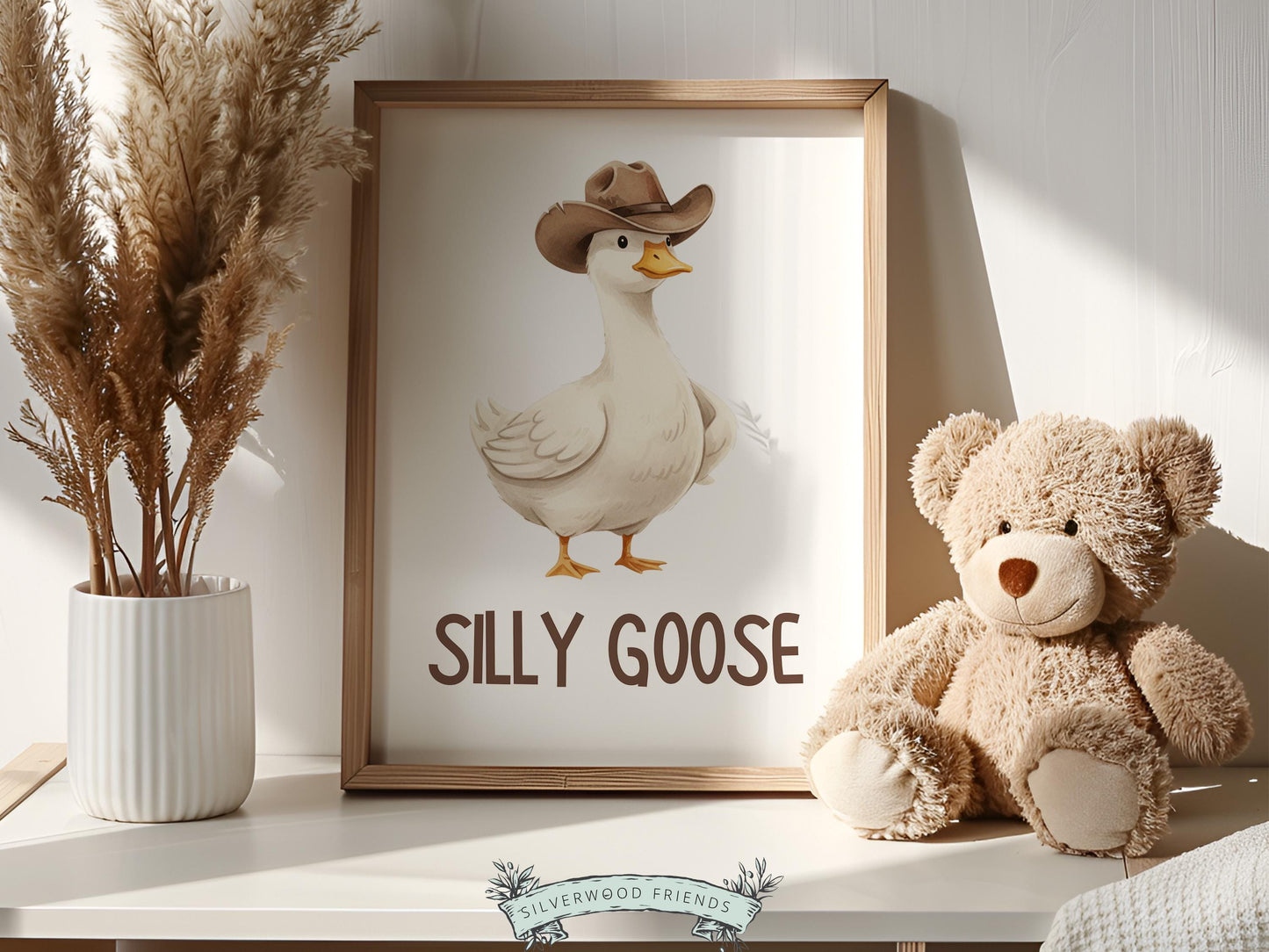 Silly Goose Cowboy Nursery Print, Western Goose Nursery Decor, Gender Neutral Country Western Farm Animal Nursery Wall Art (DIGITAL)
