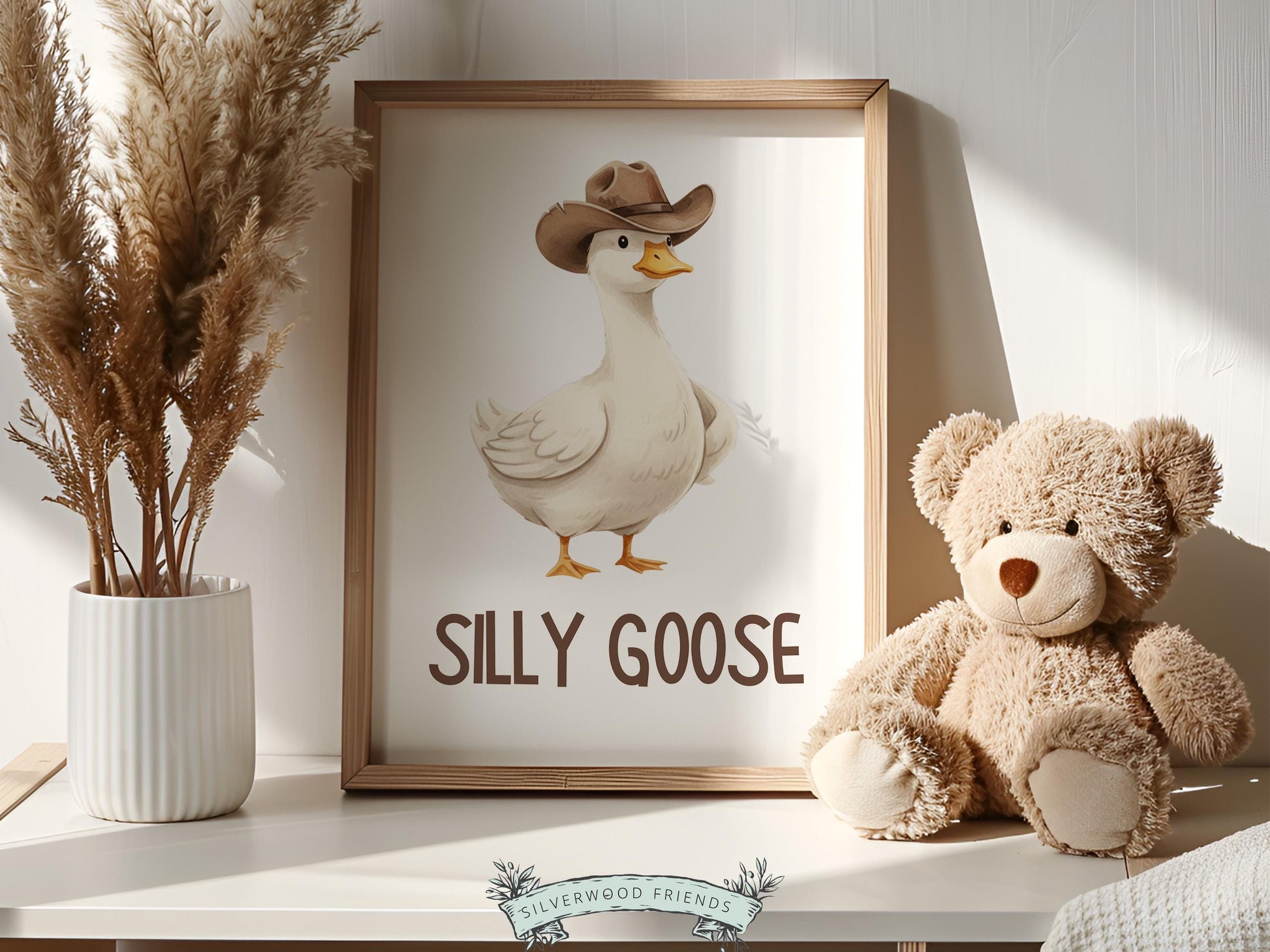 Silly Goose Cowboy Nursery Print, Western Goose Nursery Decor, Gender Neutral Country Western Farm Animal Nursery Wall Art (DIGITAL)