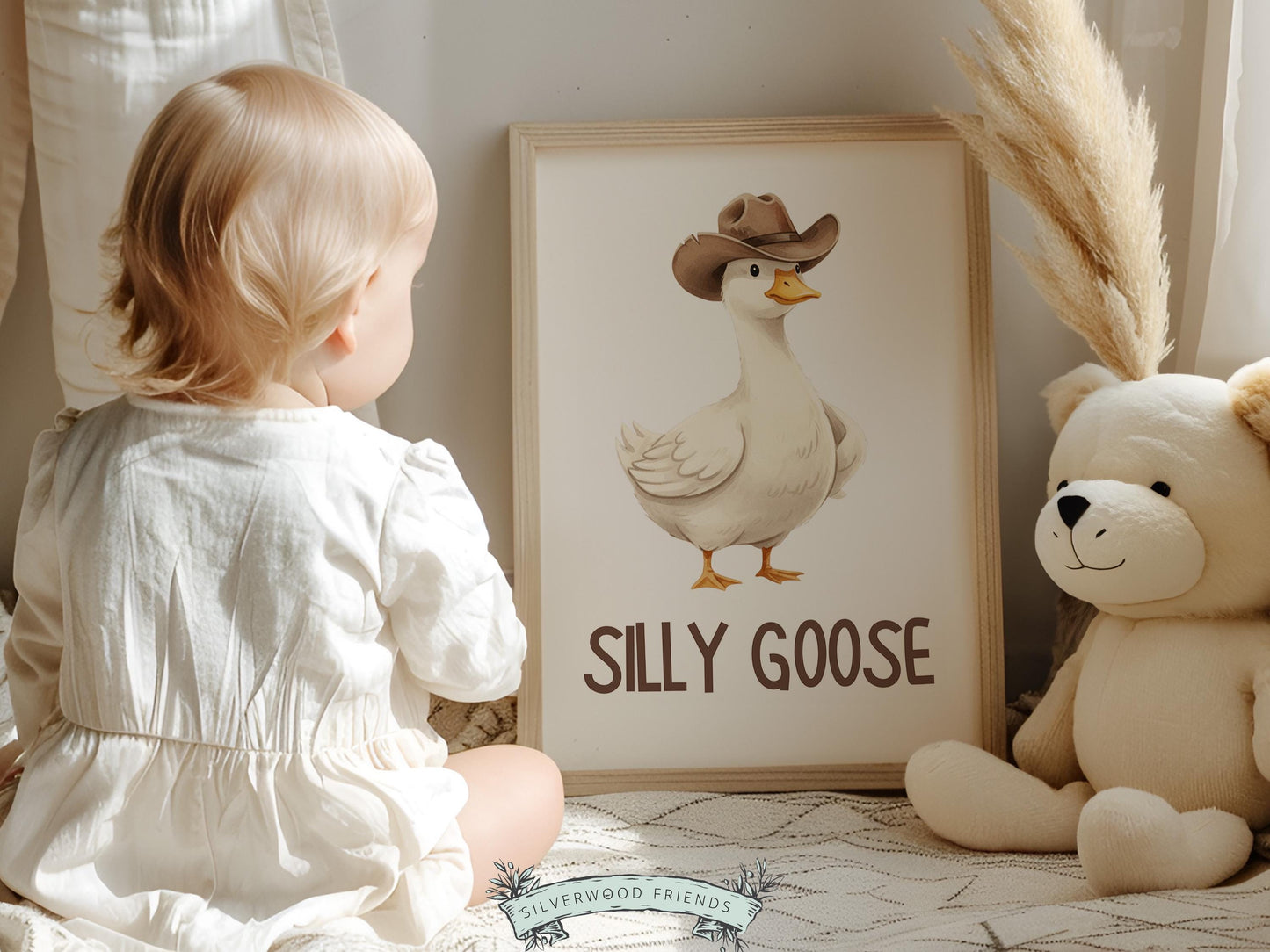 Silly Goose Cowboy Nursery Print, Western Goose Nursery Decor, Gender Neutral Country Western Farm Animal Nursery Wall Art (DIGITAL)