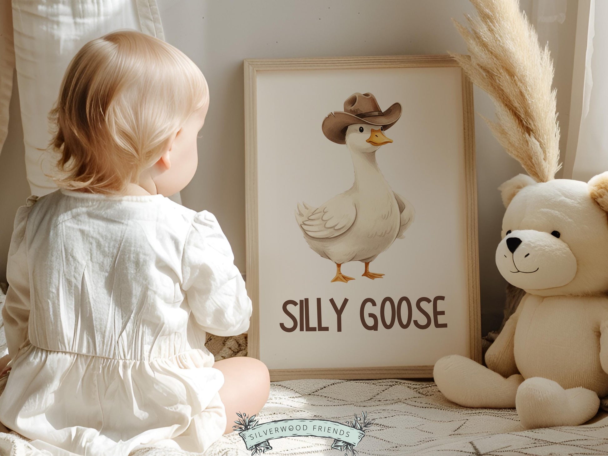 Silly Goose Cowboy Nursery Print, Western Goose Nursery Decor, Gender Neutral Country Western Farm Animal Nursery Wall Art (DIGITAL)
