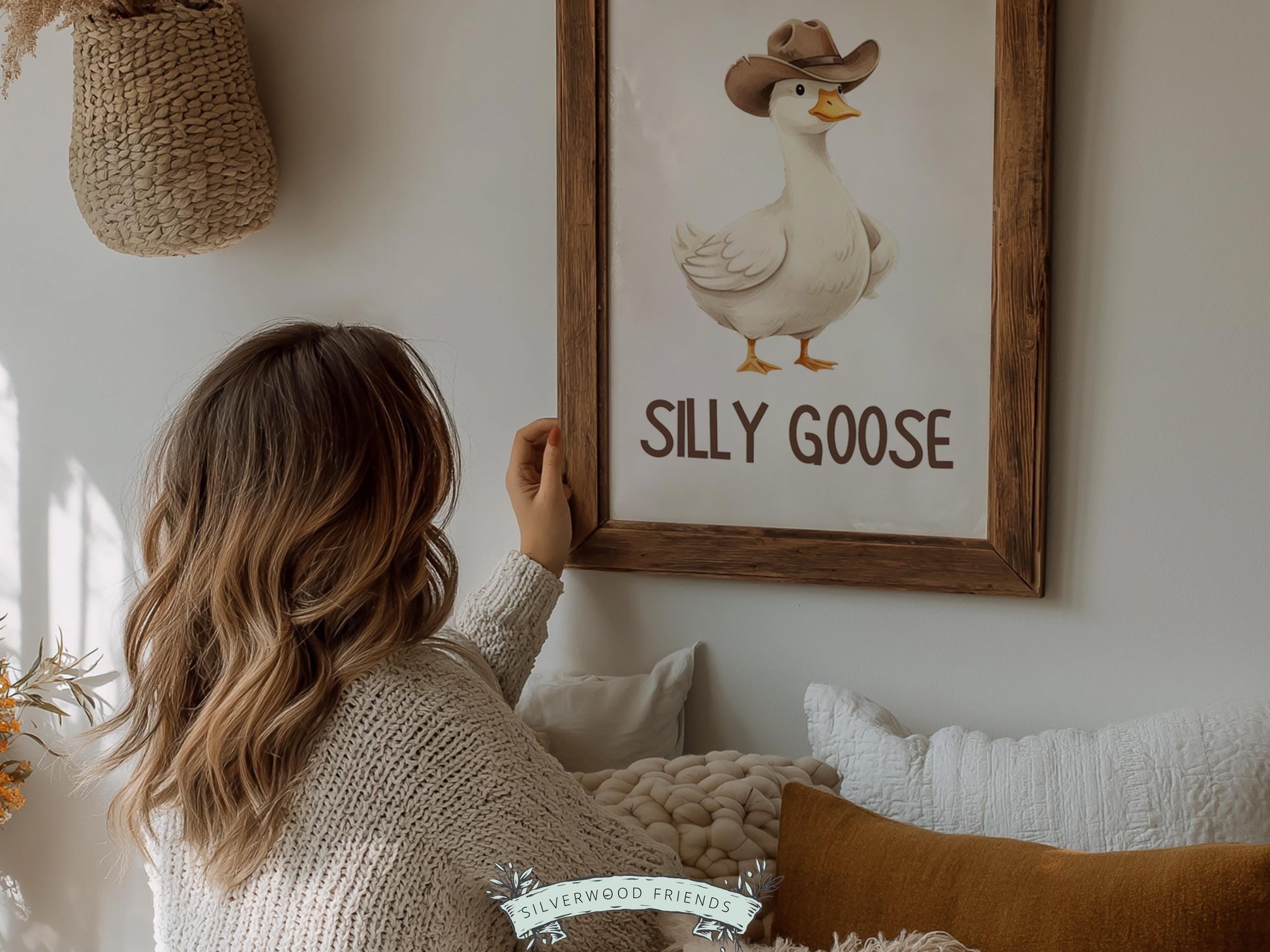 Silly Goose Cowboy Nursery Print, Western Goose Nursery Decor, Gender Neutral Country Western Farm Animal Nursery Wall Art (DIGITAL)