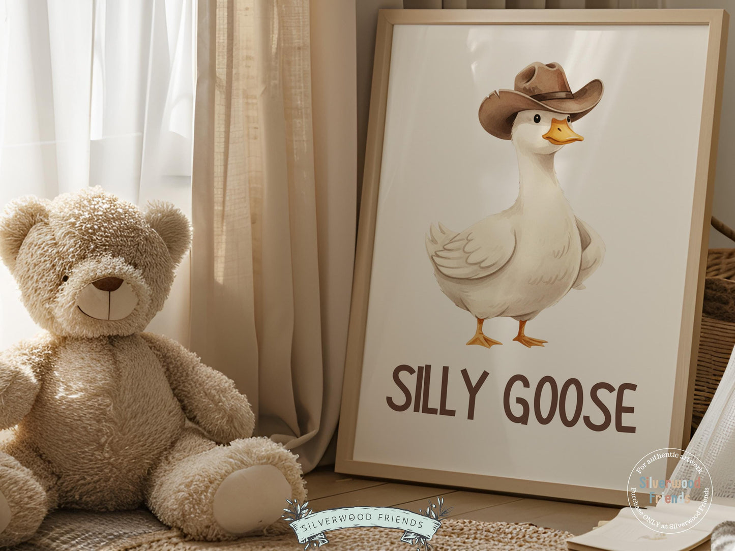 Silly Goose Cowboy Nursery Print, Western Goose Nursery Decor, Gender Neutral Country Western Farm Animal Nursery Wall Art (DIGITAL)
