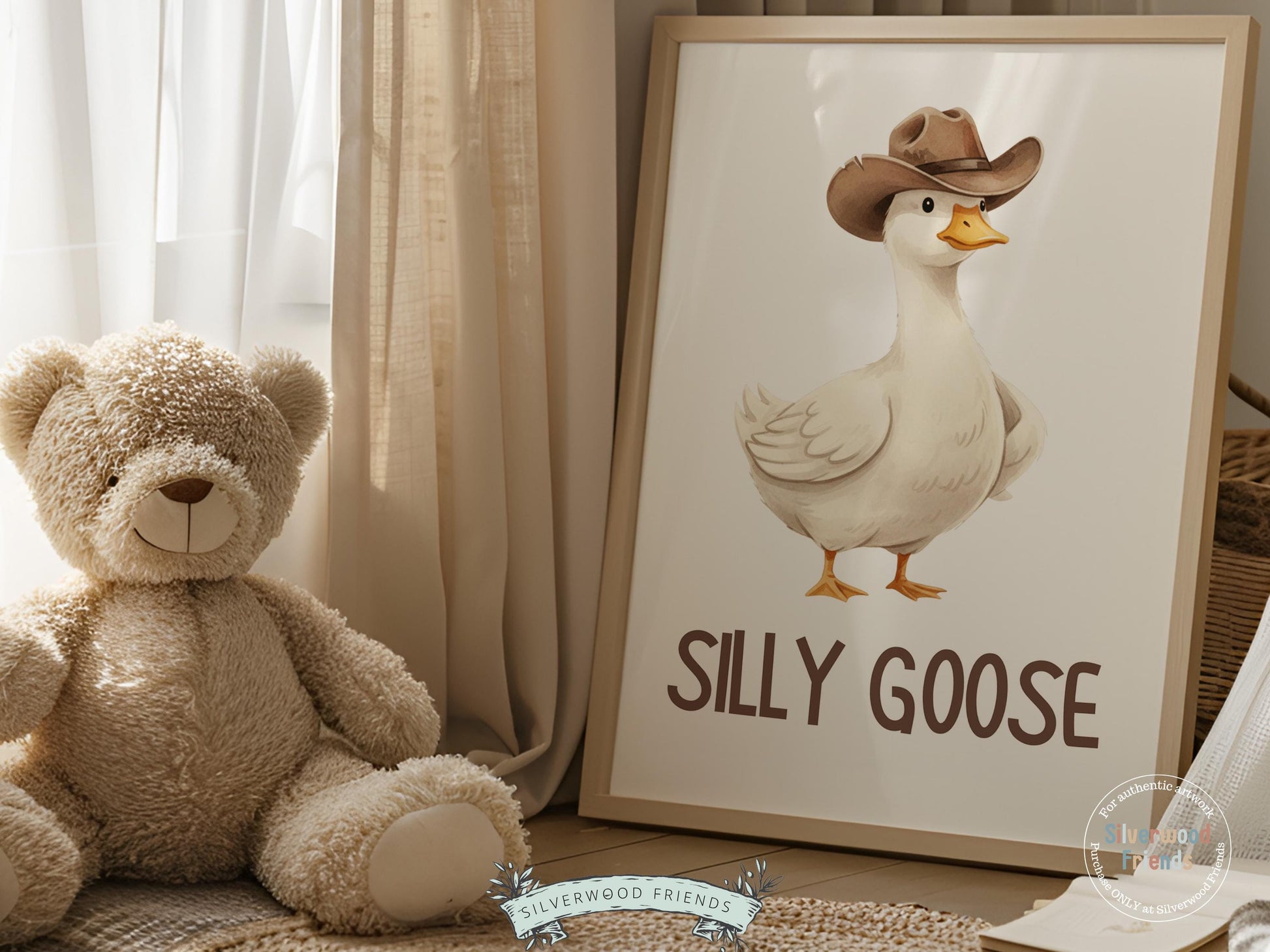 Silly Goose Cowboy Nursery Print, Western Goose Nursery Decor, Gender Neutral Country Western Farm Animal Nursery Wall Art (DIGITAL)