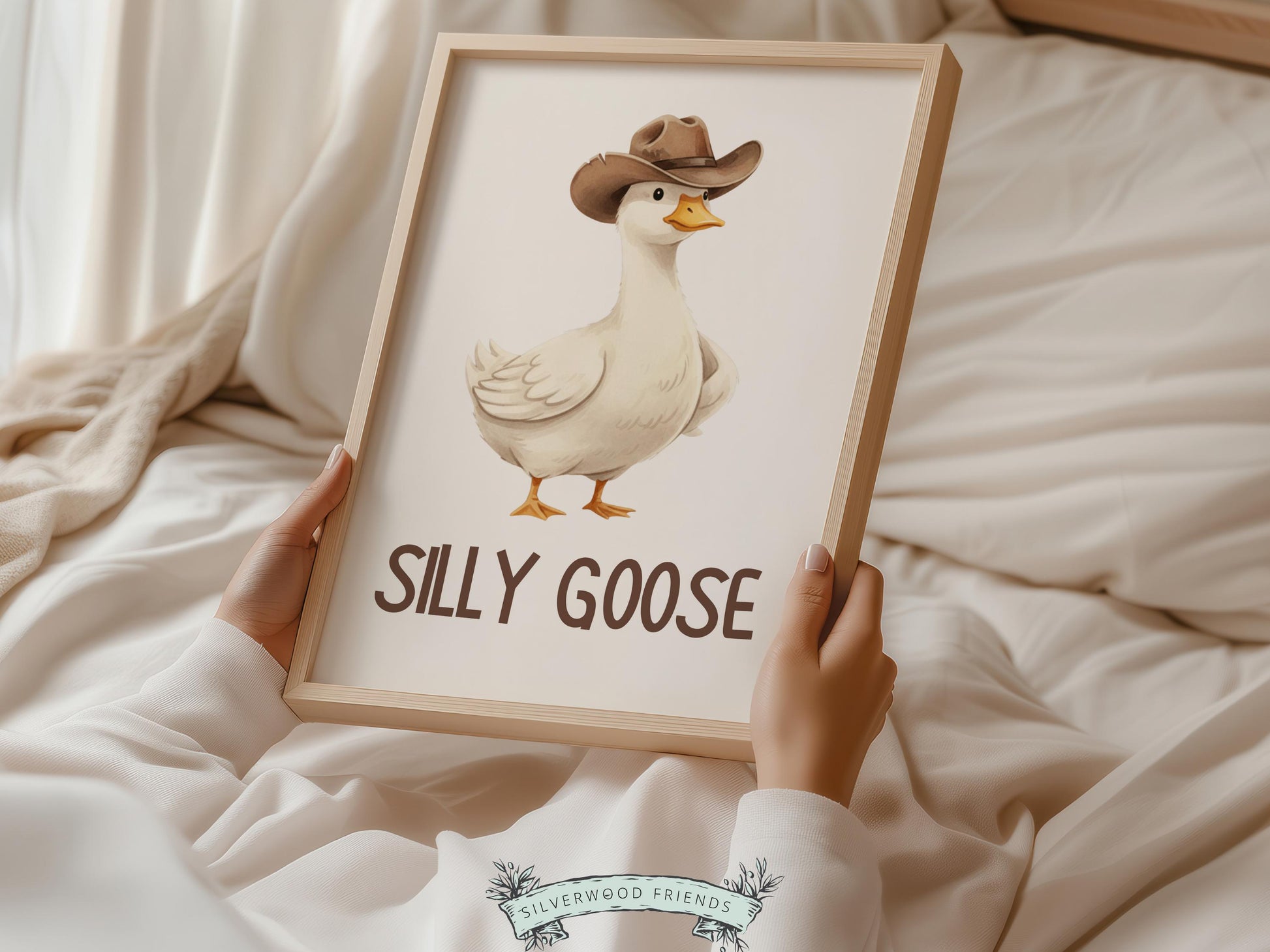 Silly Goose Cowboy Nursery Print, Western Goose Nursery Decor, Gender Neutral Country Western Farm Animal Nursery Wall Art (DIGITAL)