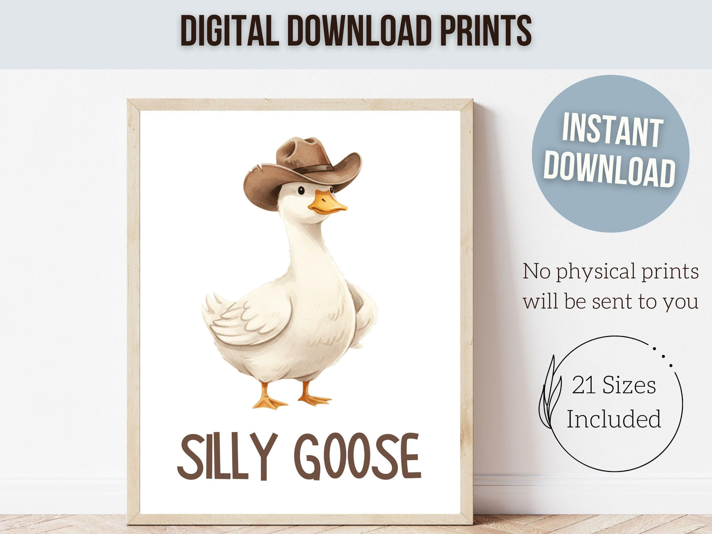 Silly Goose Cowboy Nursery Print, Western Goose Nursery Decor, Gender Neutral Country Western Farm Animal Nursery Wall Art (DIGITAL)