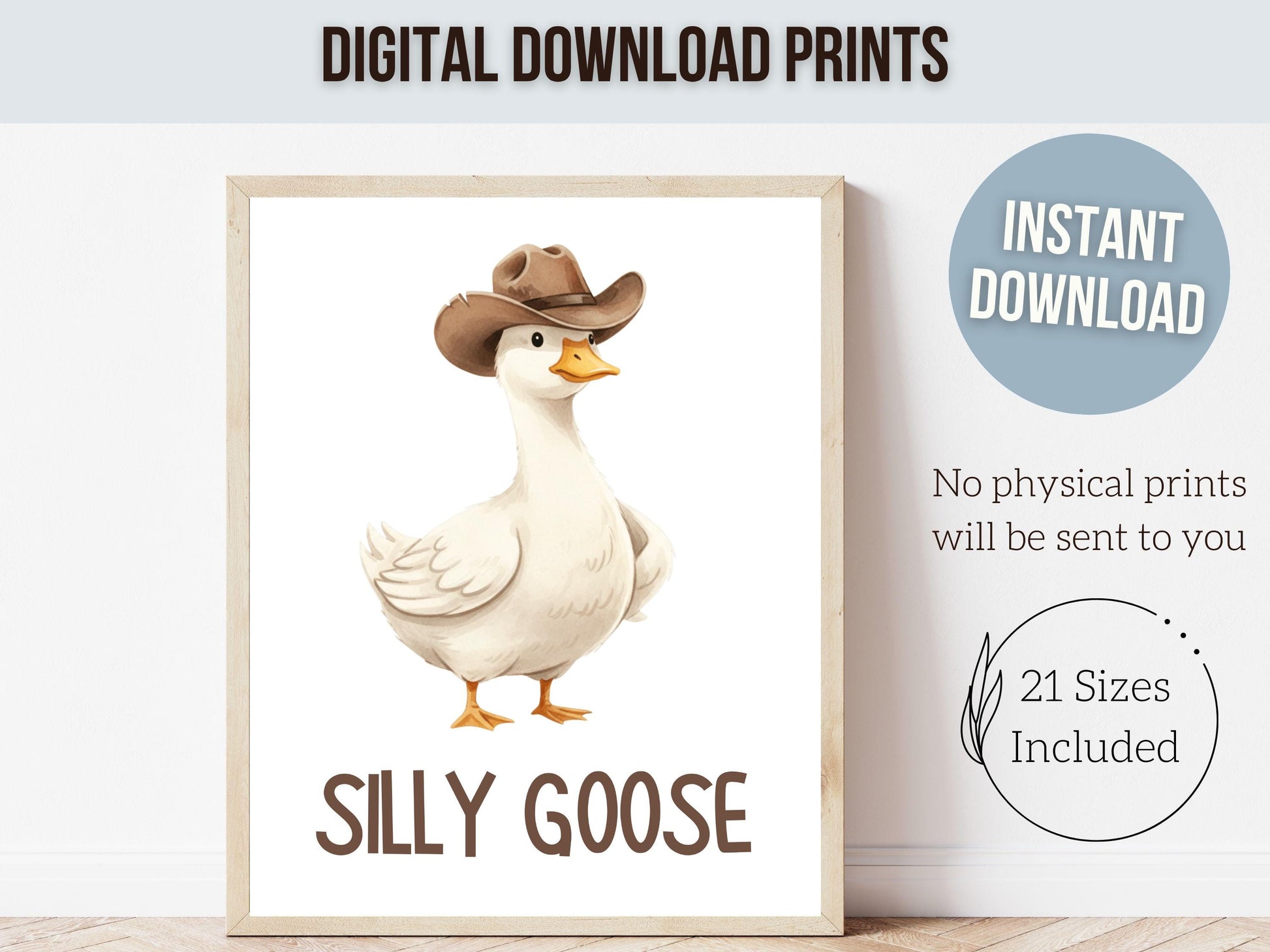 Silly Goose Cowboy Nursery Print, Western Goose Nursery Decor, Gender Neutral Country Western Farm Animal Nursery Wall Art (DIGITAL)
