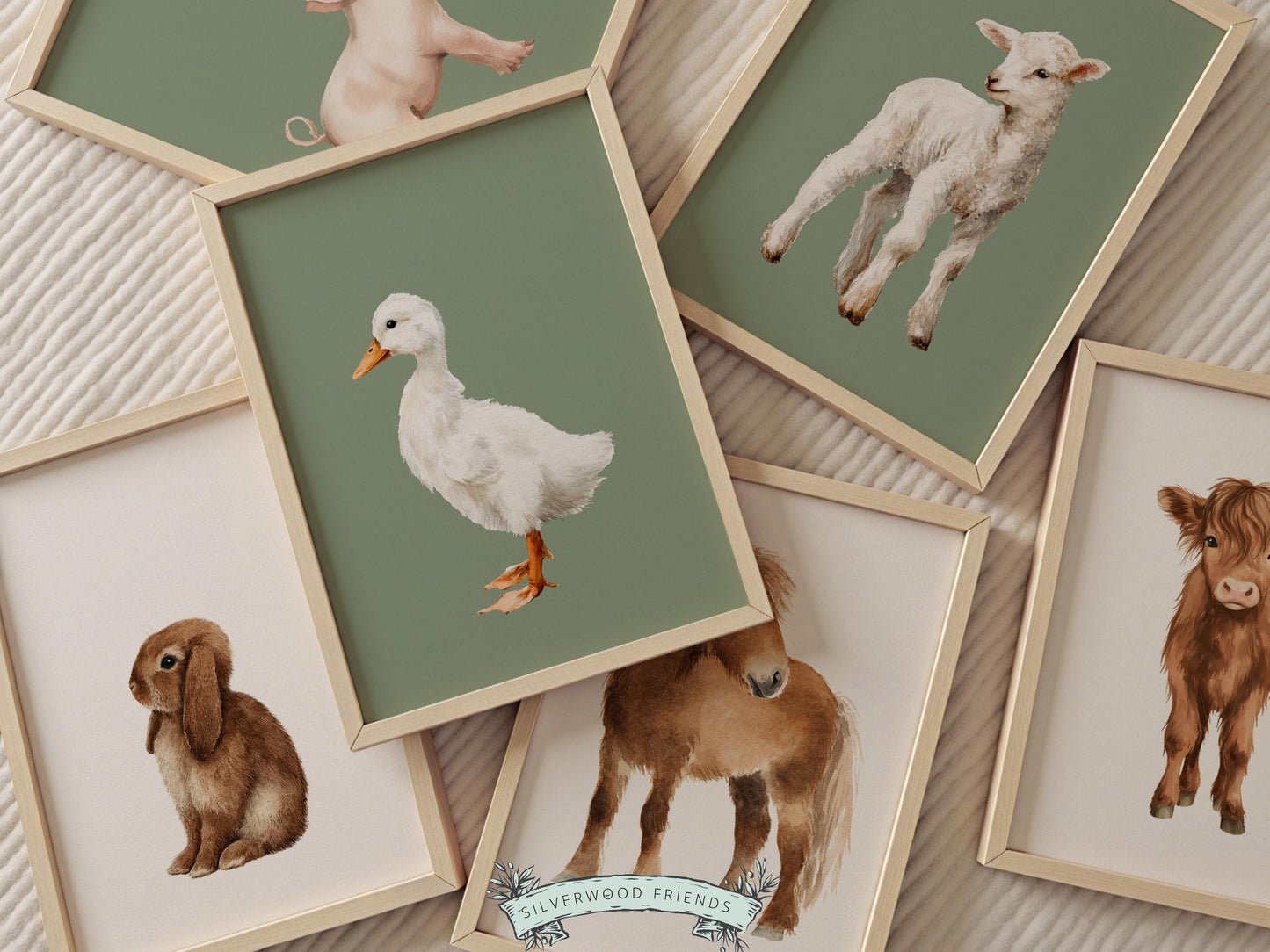 Baby Farm Animal Nursery Prints, Sage Green Highland Cow Western Nursery Decor, Kids Green Nursery Wall Art (DIGITAL)